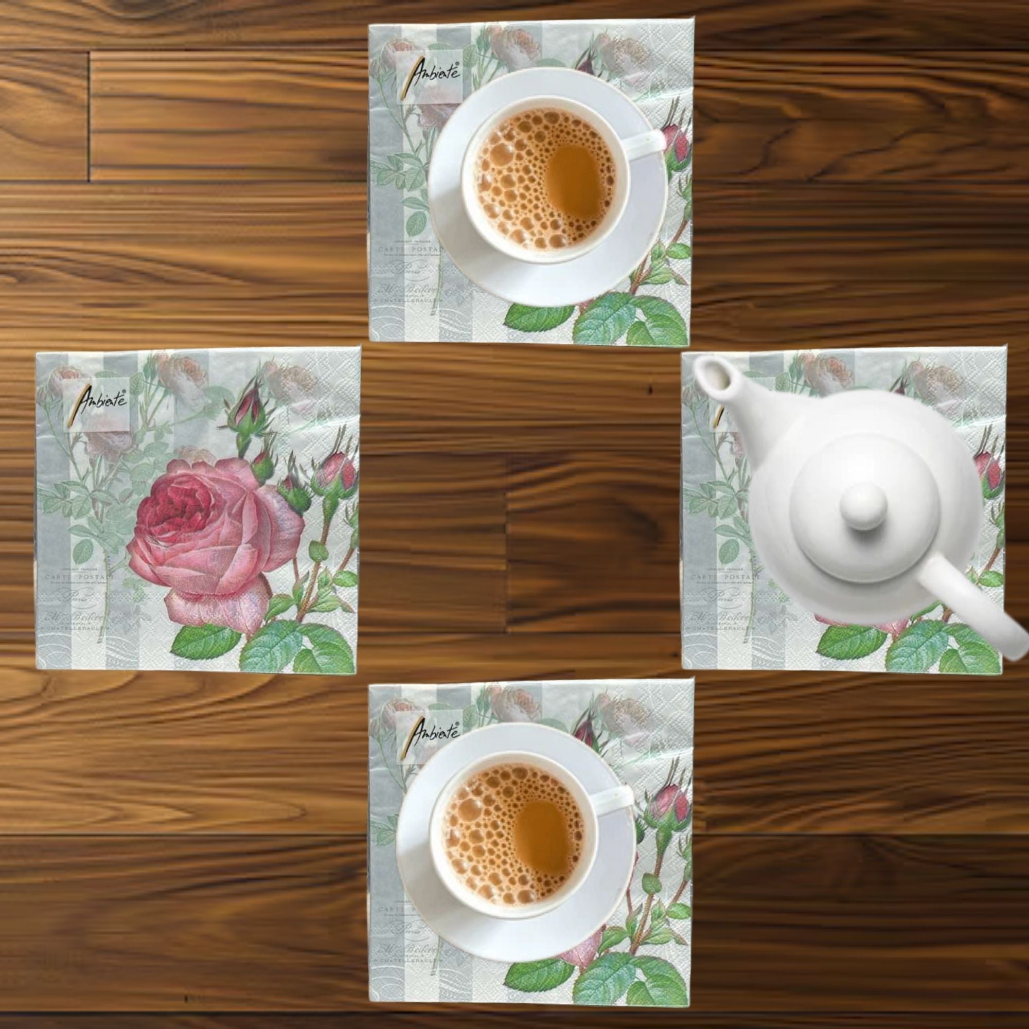 Ambiente Rose Floral Lunch Tissue Napkins: 20 pack