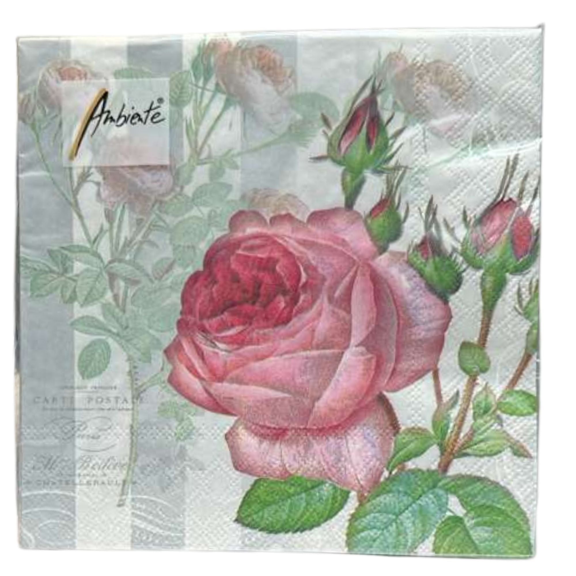 Ambiente Rose Floral Lunch Tissue Napkins: 20 pack