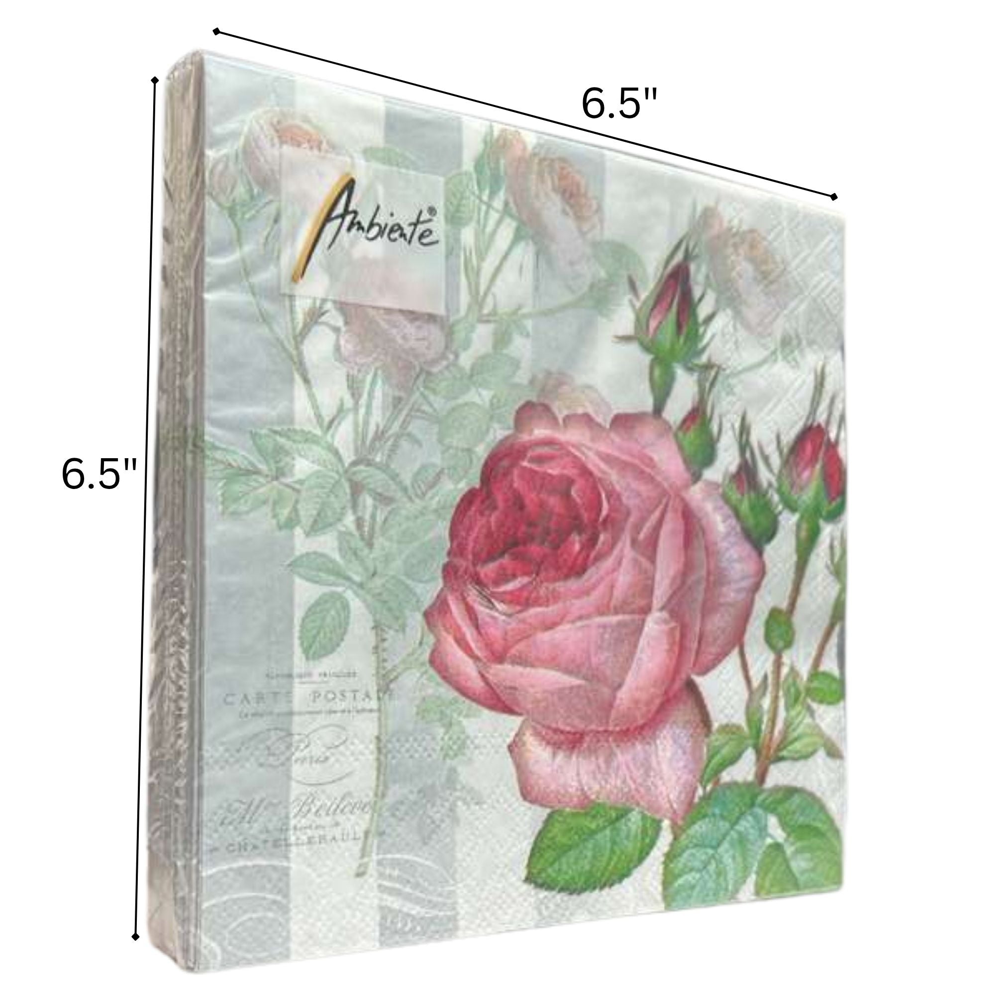 Ambiente Rose Floral Lunch Tissue Napkins: 20 pack