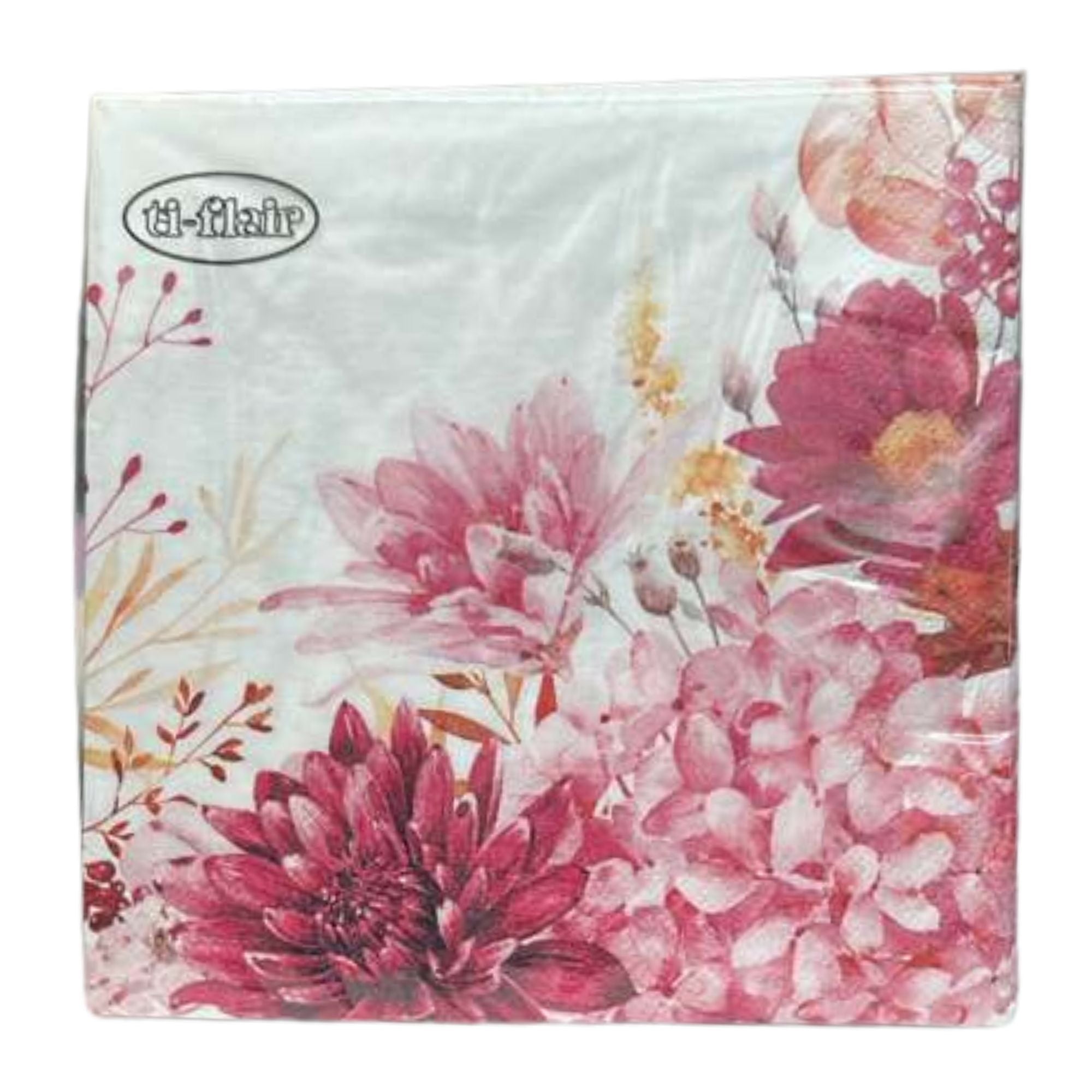 Flower Pink Floral Lunch Napkins  : 20 Pack