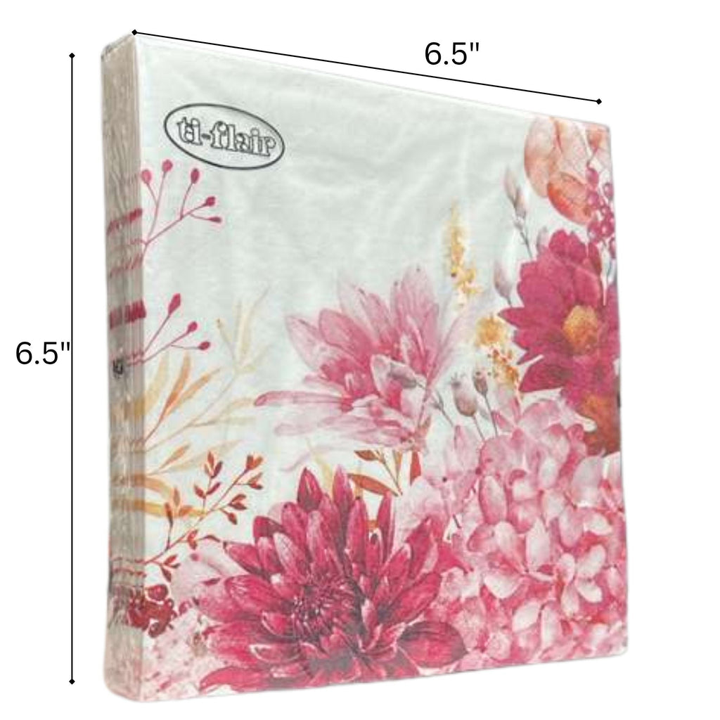Flower Pink Floral Lunch Napkins  : 20 Pack