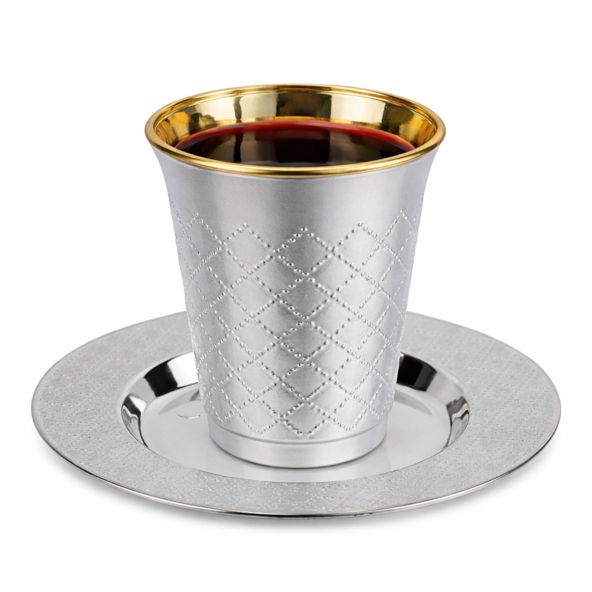5oz Plastic kiddish Wine Cup and Saucer Set Silver Decor Diamond