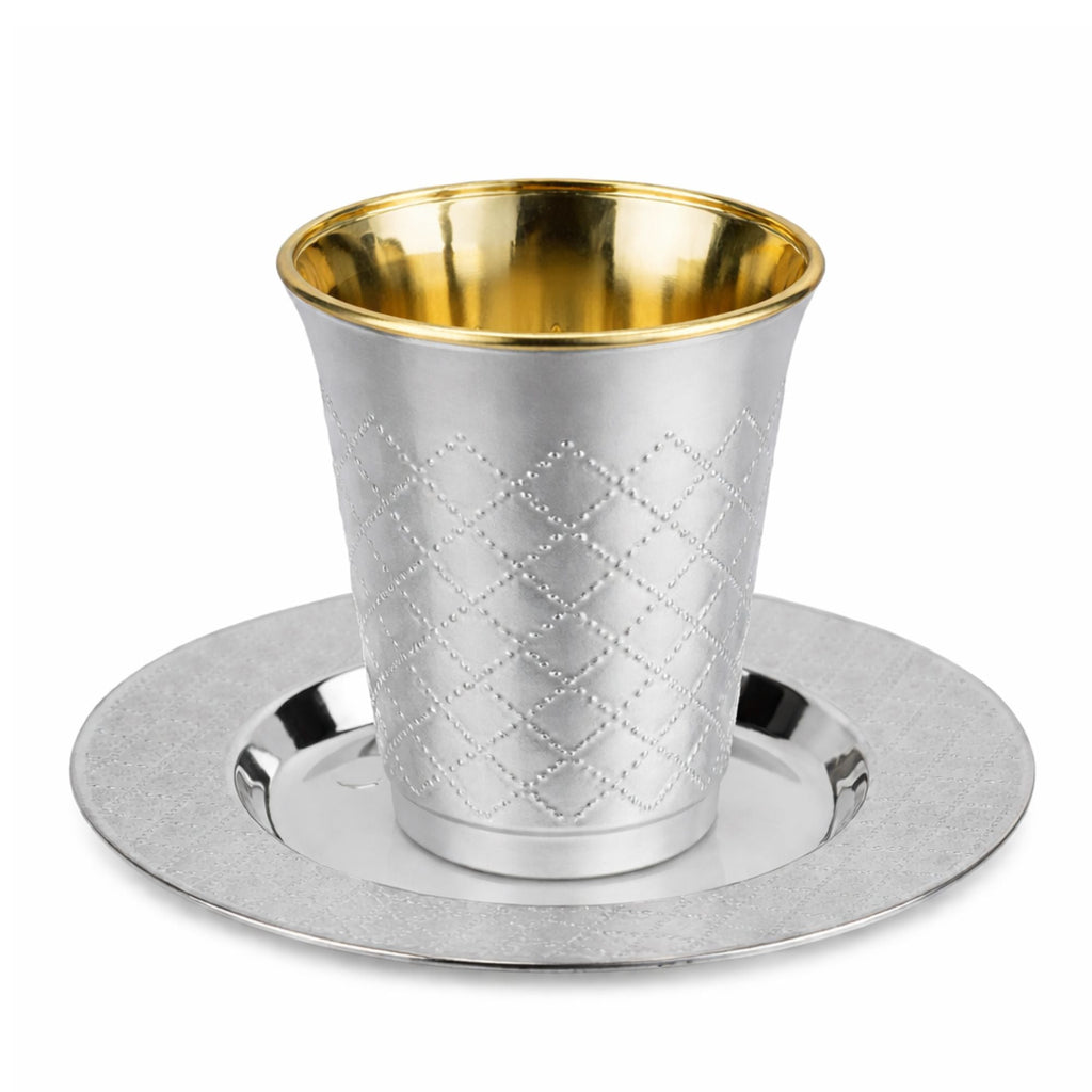 5oz Plastic kiddish Wine Cup and Saucer Set Silver Decor Diamond