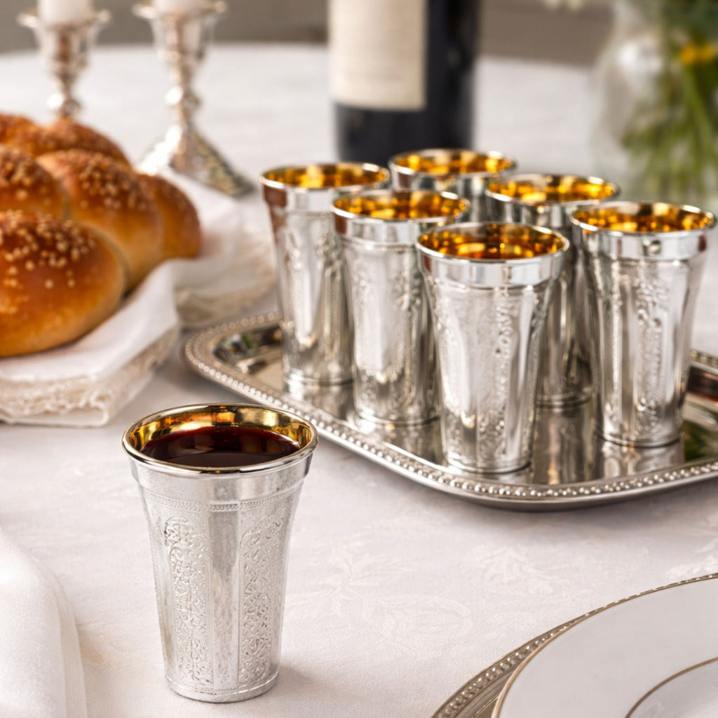 5.5 oz Set of 10 Silver Disposable Wine Kiddush Cups with Gold Interior
