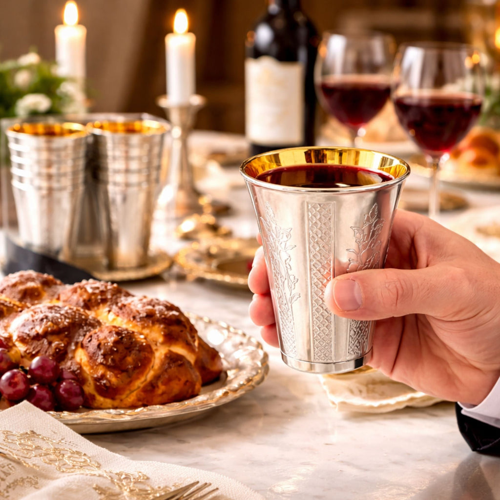 5.5 oz Set of 10 Silver Disposable Wine Kiddush Cups with Gold Interior