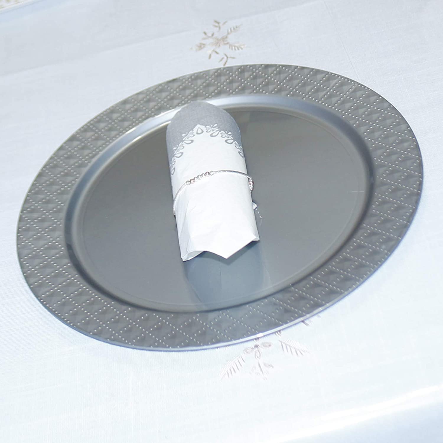 Diamond Design Plastic Charger Silver 13" 2 Pack