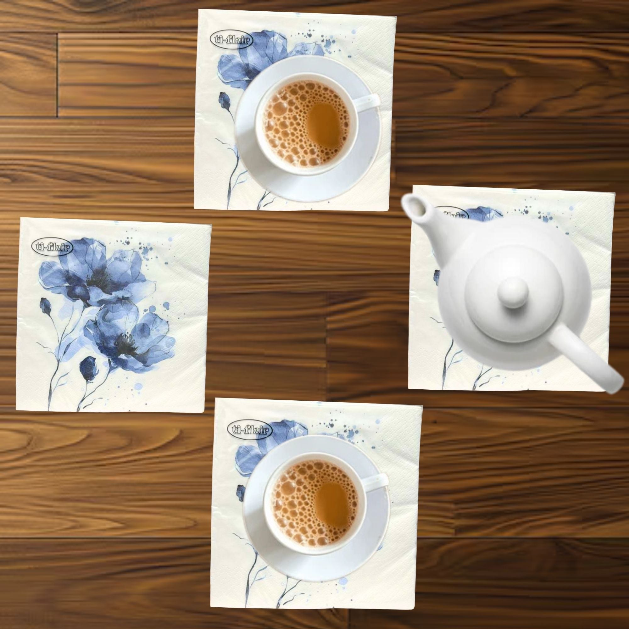 Flower Blue Floral Lunch Napkins: 20 Pack