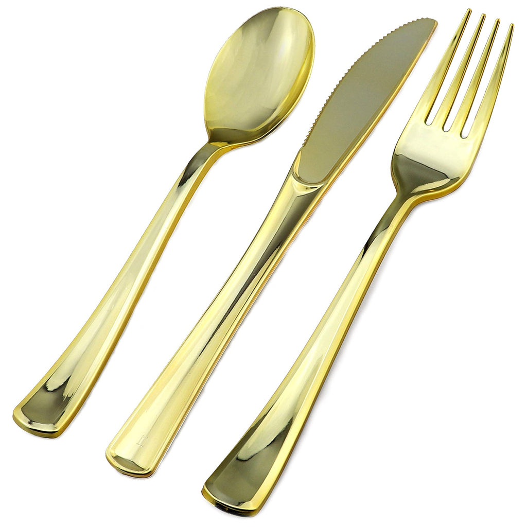 White with Gold Plastic Dinnerware Set- Value Pack-Stroke