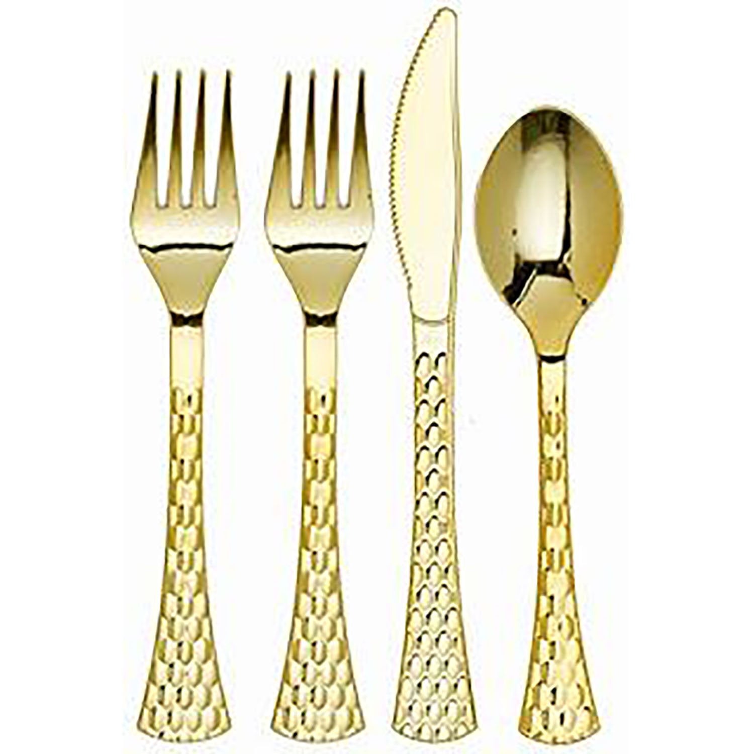 White With Gold Rim Plastic Dinnerware Set- Value Pack-Organic