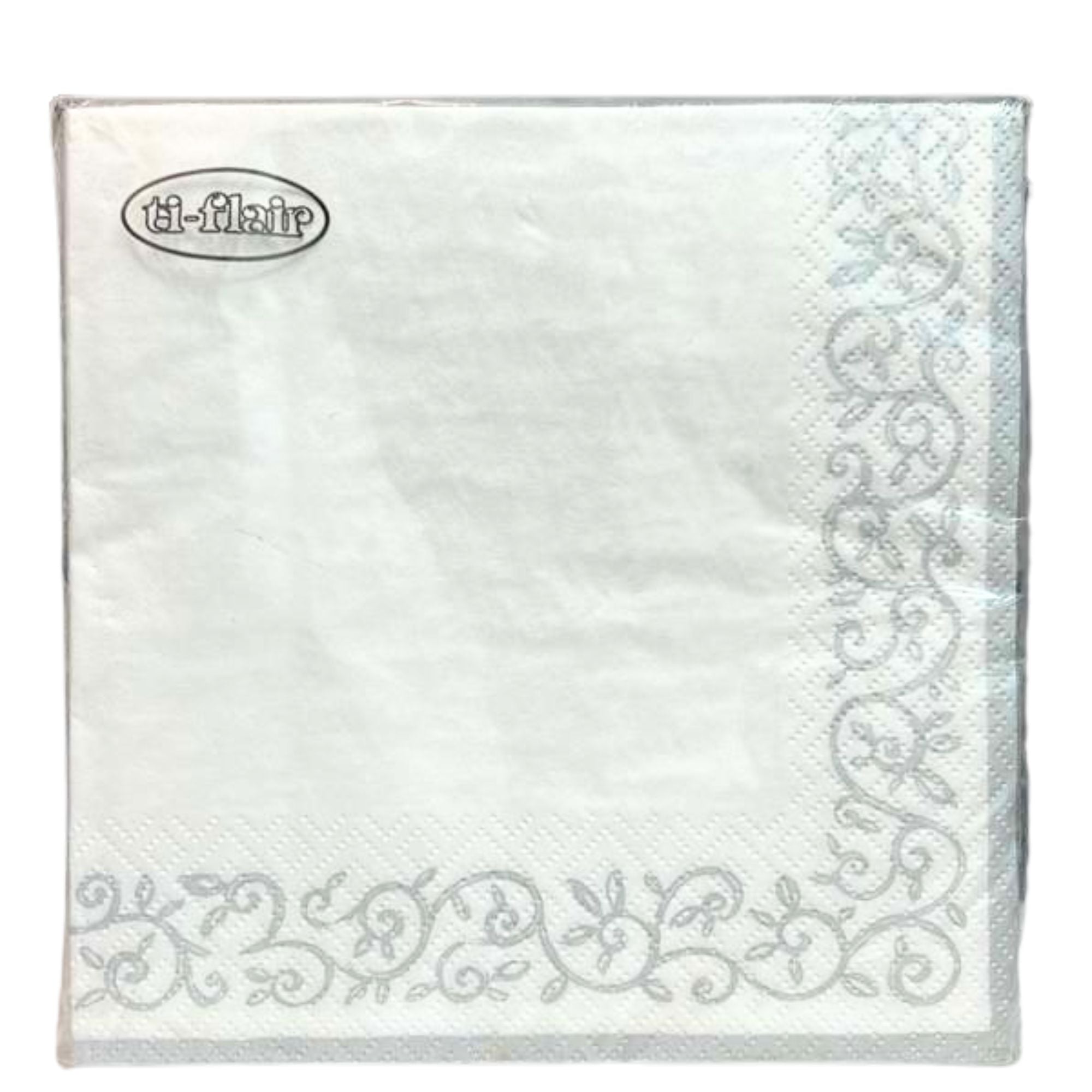 Romantic Border White/Silver Lunch Napkins 20 Pack