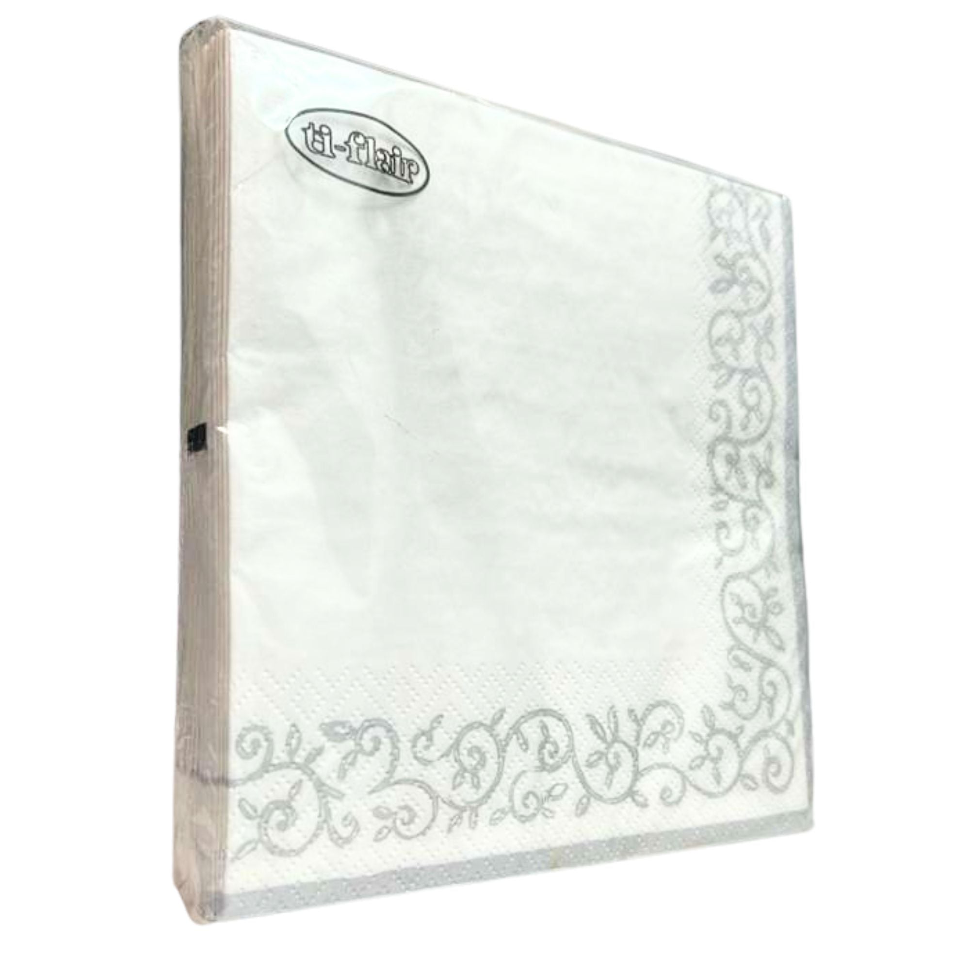 Romantic Border White/Silver Lunch Napkins 20 Pack