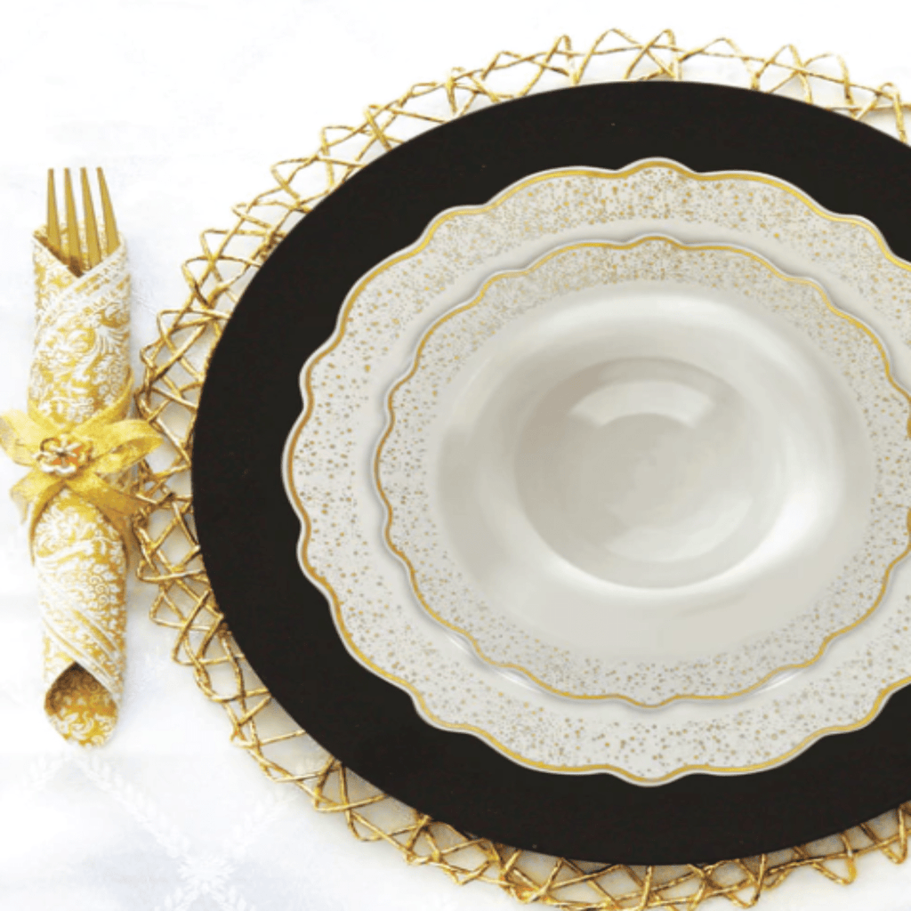 Confetti 9.5" Plastic Plate White Gold 10 Pack