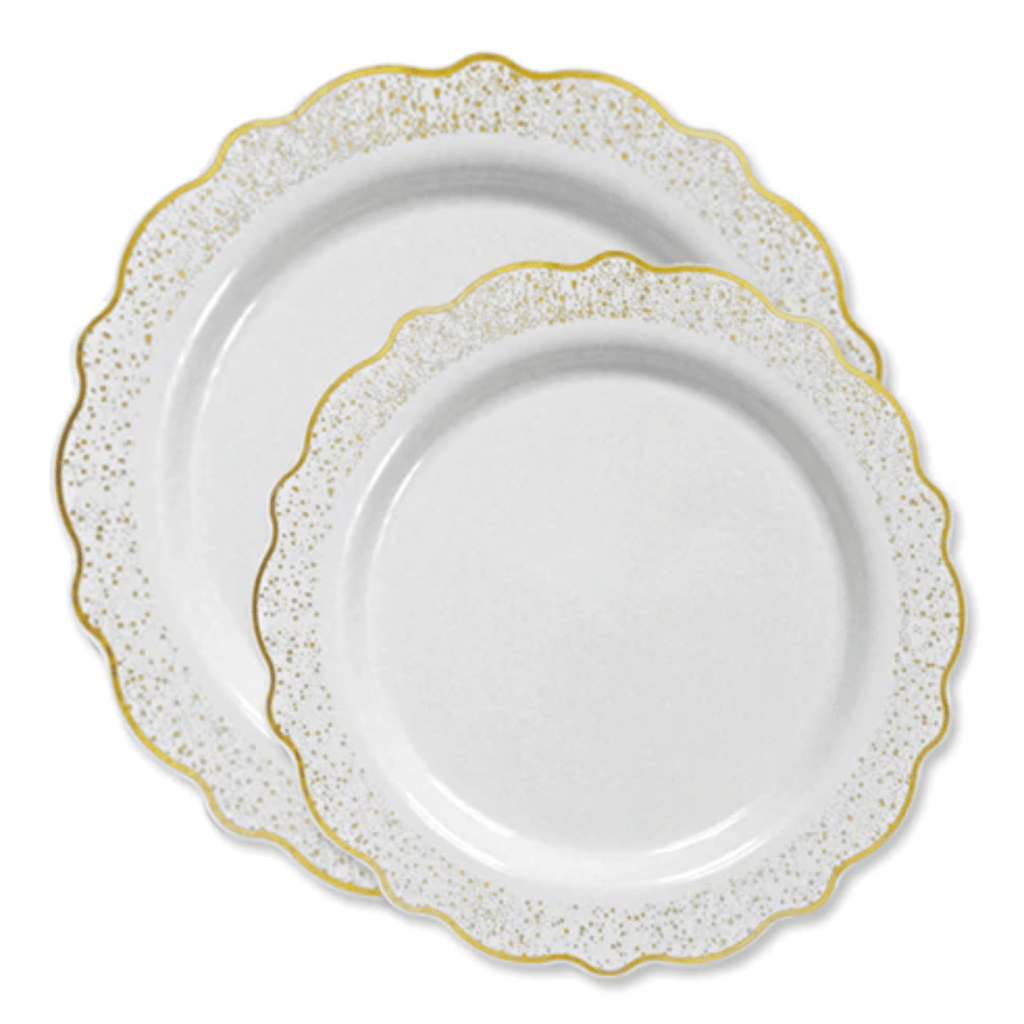 Confetti 9.5" Plastic Plate White Gold 10 Pack
