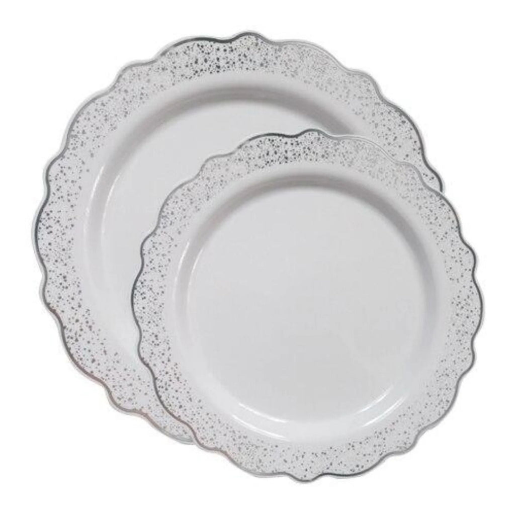 Confetti 7.5" White Silver Appetizer/Dessert Plastic Plate 10 Pack