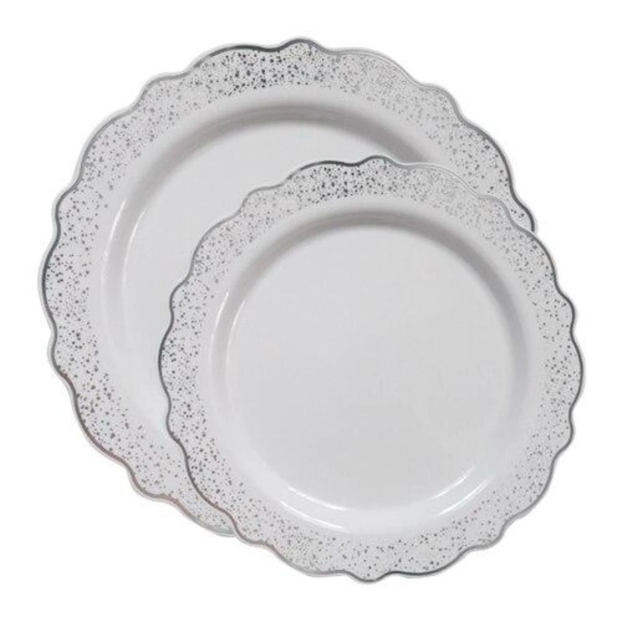 Confetti 7.5" White Silver Appetizer/Dessert Plastic Plate 10 Pack