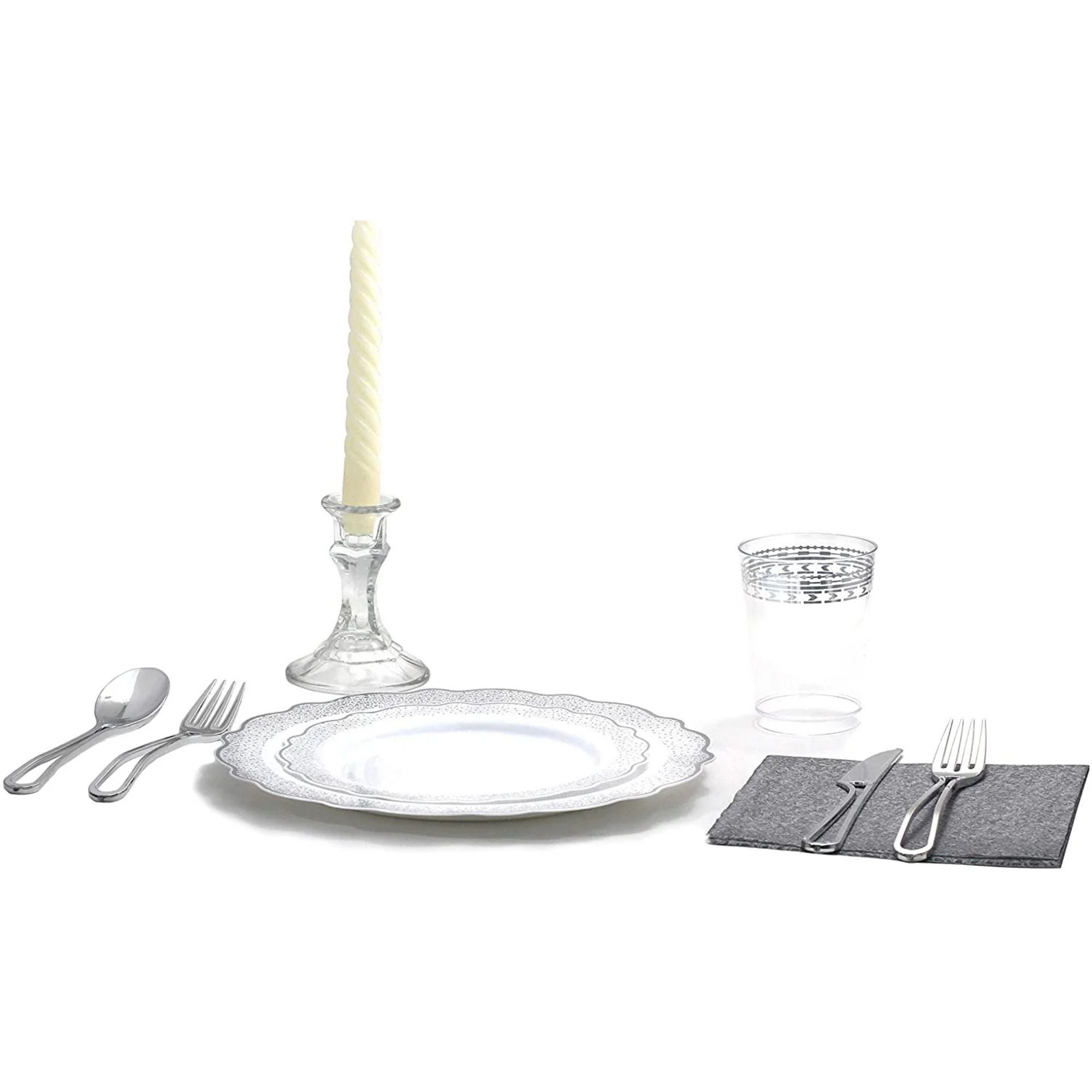 Confetti 7.5" White Silver Appetizer/Dessert Plastic Plate 10 Pack