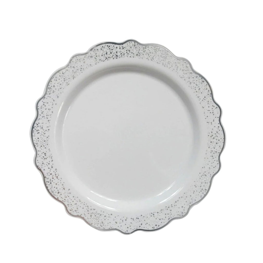 Confetti 7.5" White Silver Appetizer/Dessert Plastic Plate 10 Pack
