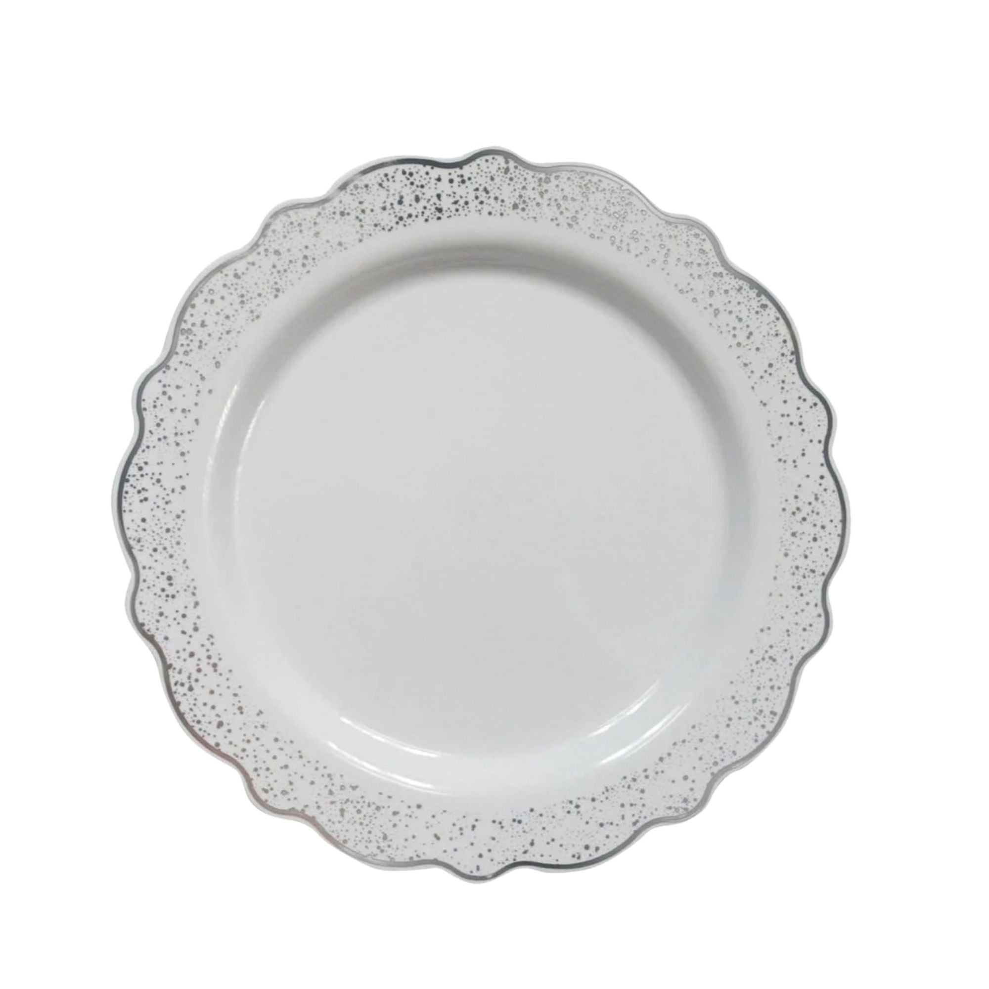 Confetti 7.5" White Silver Appetizer/Dessert Plastic Plate 10 Pack
