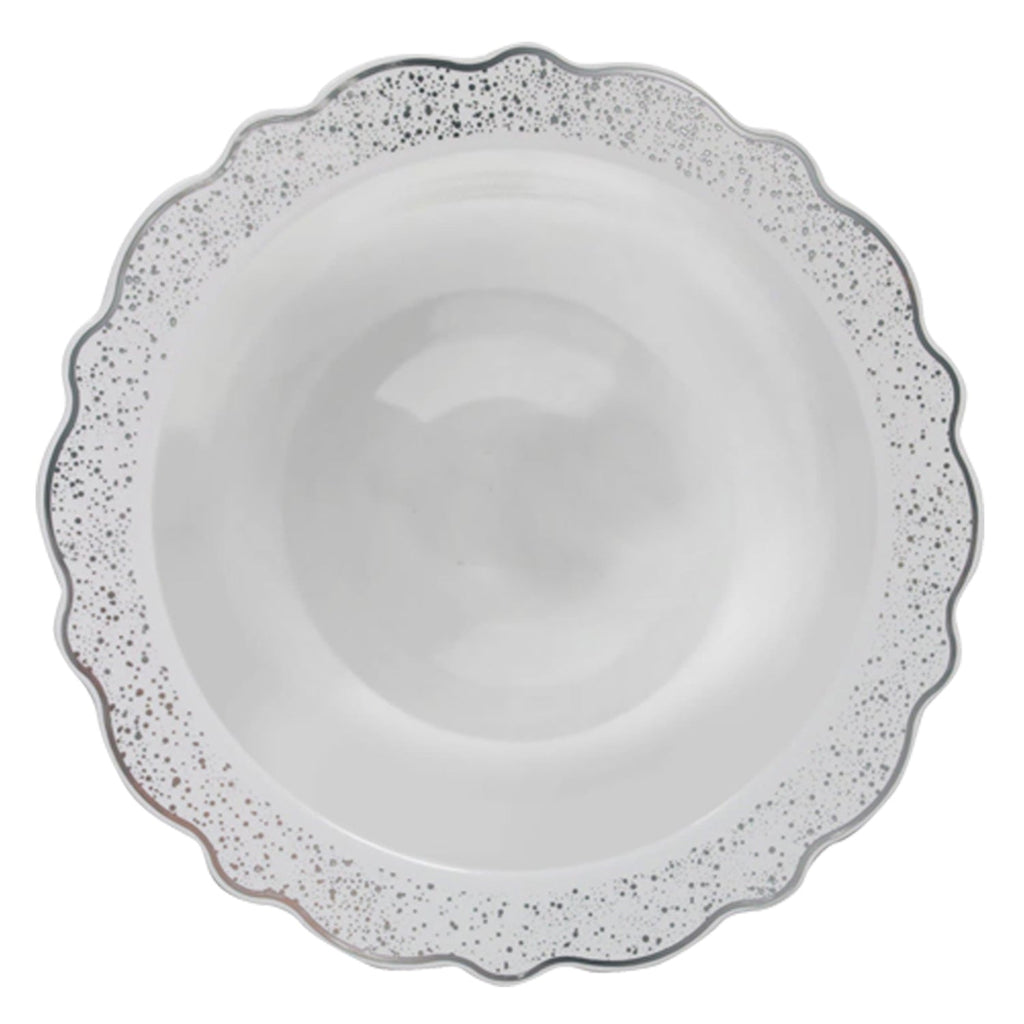 Confetti 12oz Plastic Soup Bowls White Silver 10 Pack