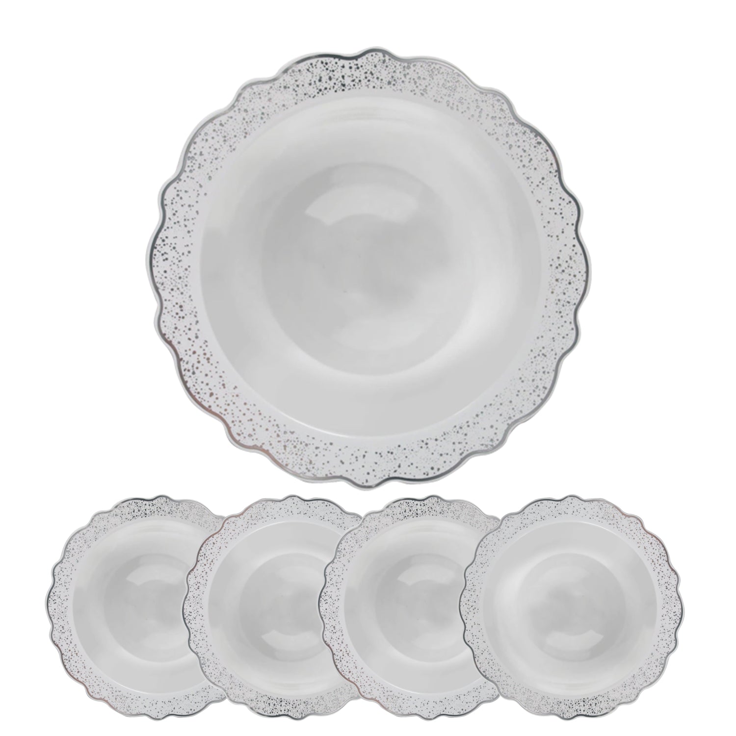 Confetti 12oz Plastic Soup Bowls White Silver 10 Pack