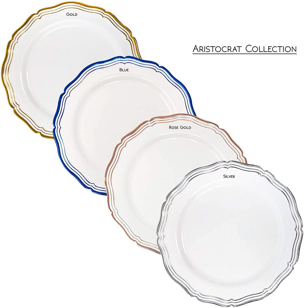 Aristocrat 10" White & Silver Plastic Dinner Plate 10 Pack