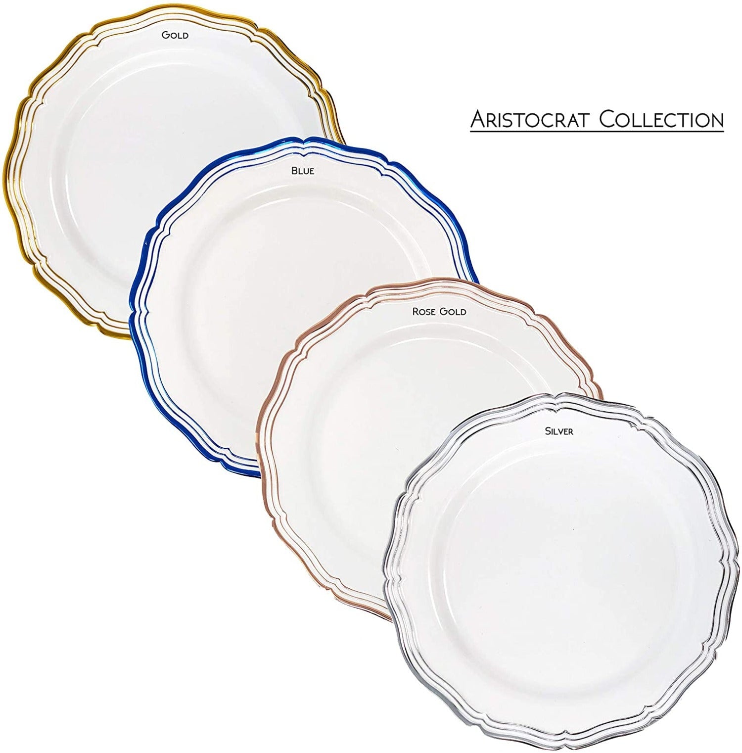 Aristocrat 10" White & Silver Plastic Dinner Plate 10 Pack