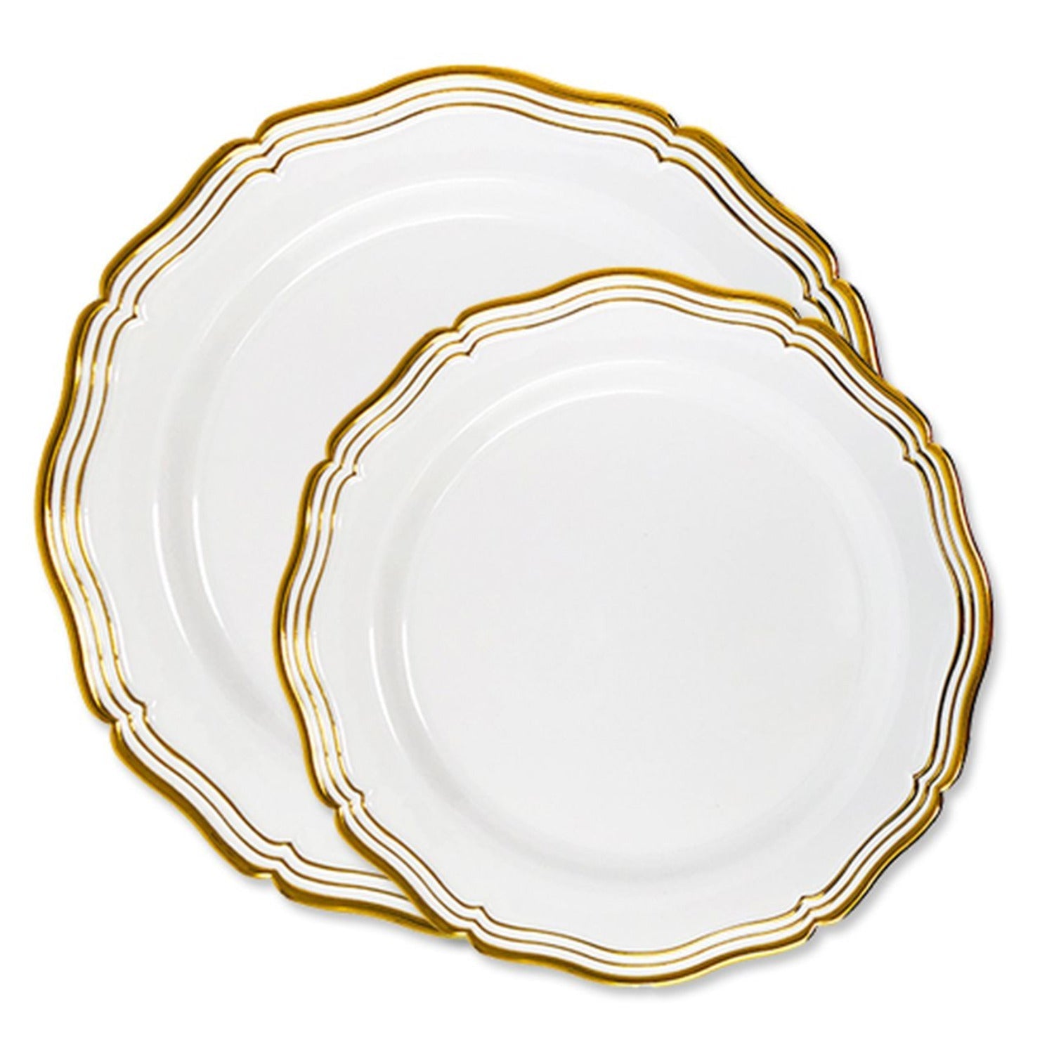 Aristocrat 7.5" White & Gold Plastic Dessert Plate 10 Pack
