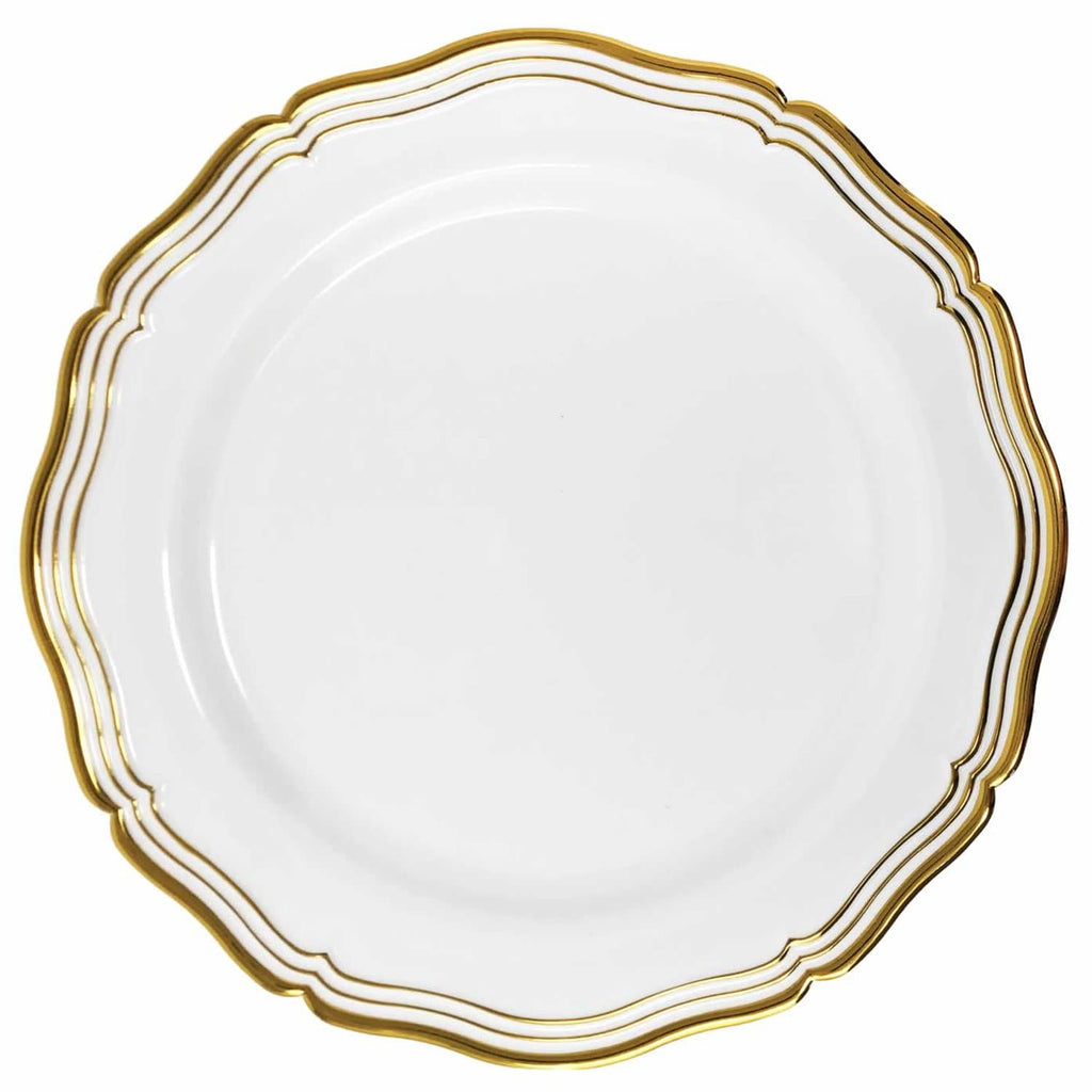 Aristocrat 10" White & Gold Plastic Dinner Plate 10 Pack