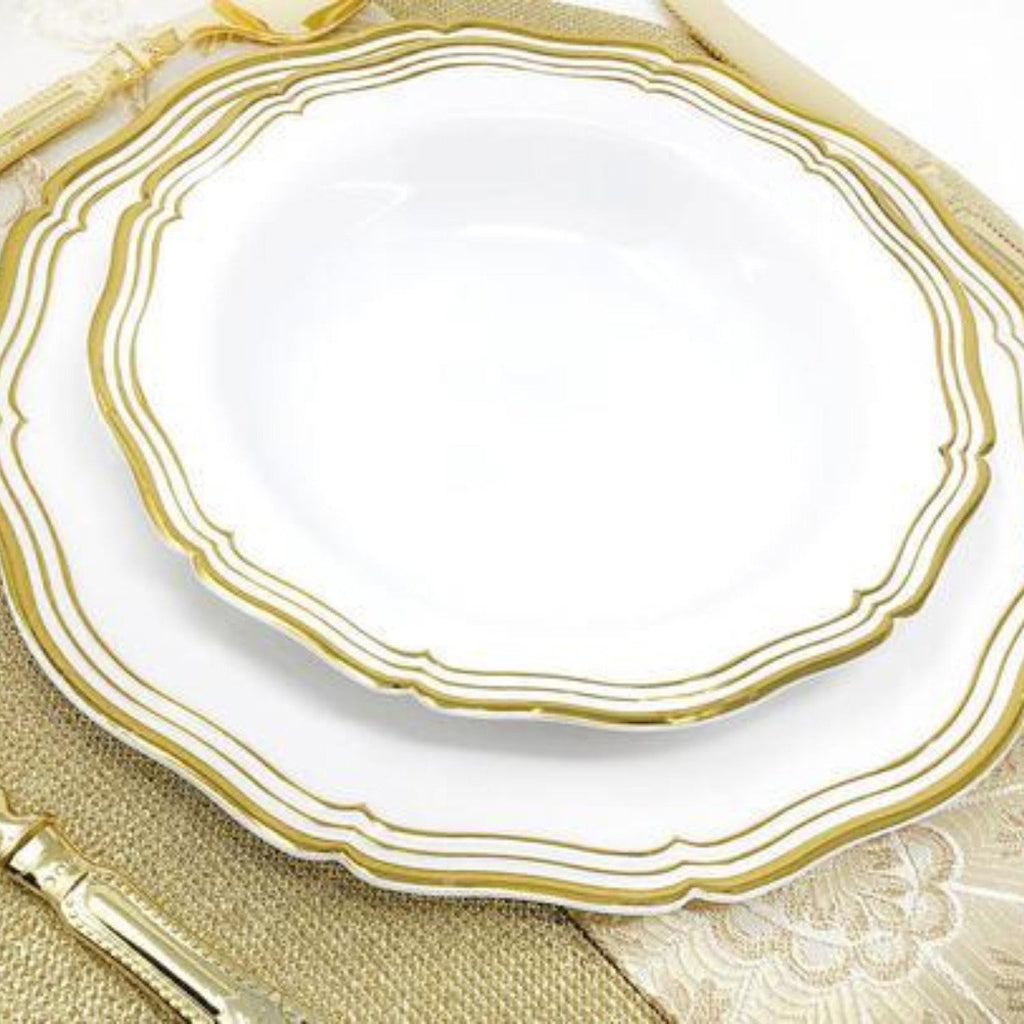 Aristocrat 7.5" White & Gold Plastic Dessert Plate 10 Pack