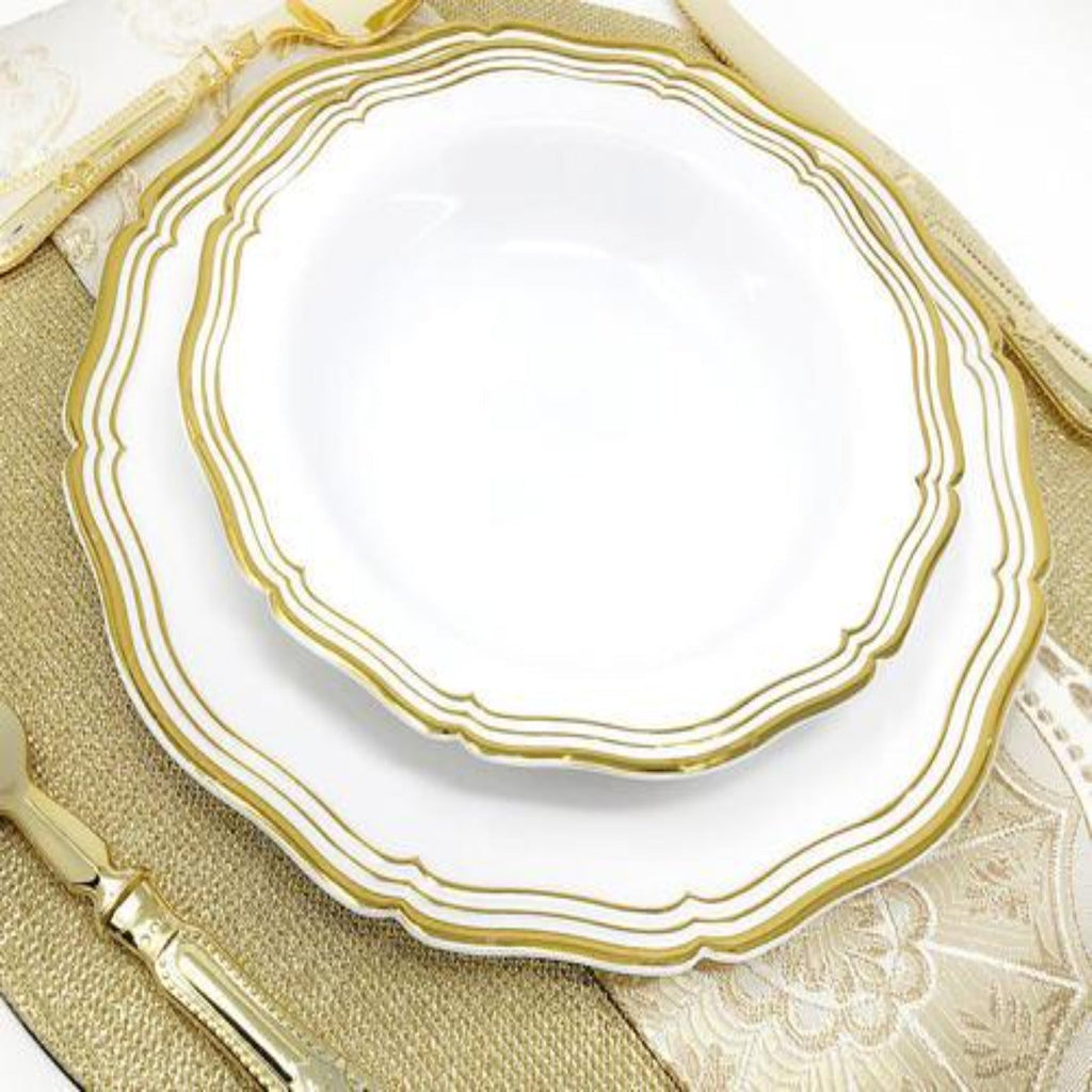 Aristocrat 10" White & Gold Plastic Dinner Plate 10 Pack
