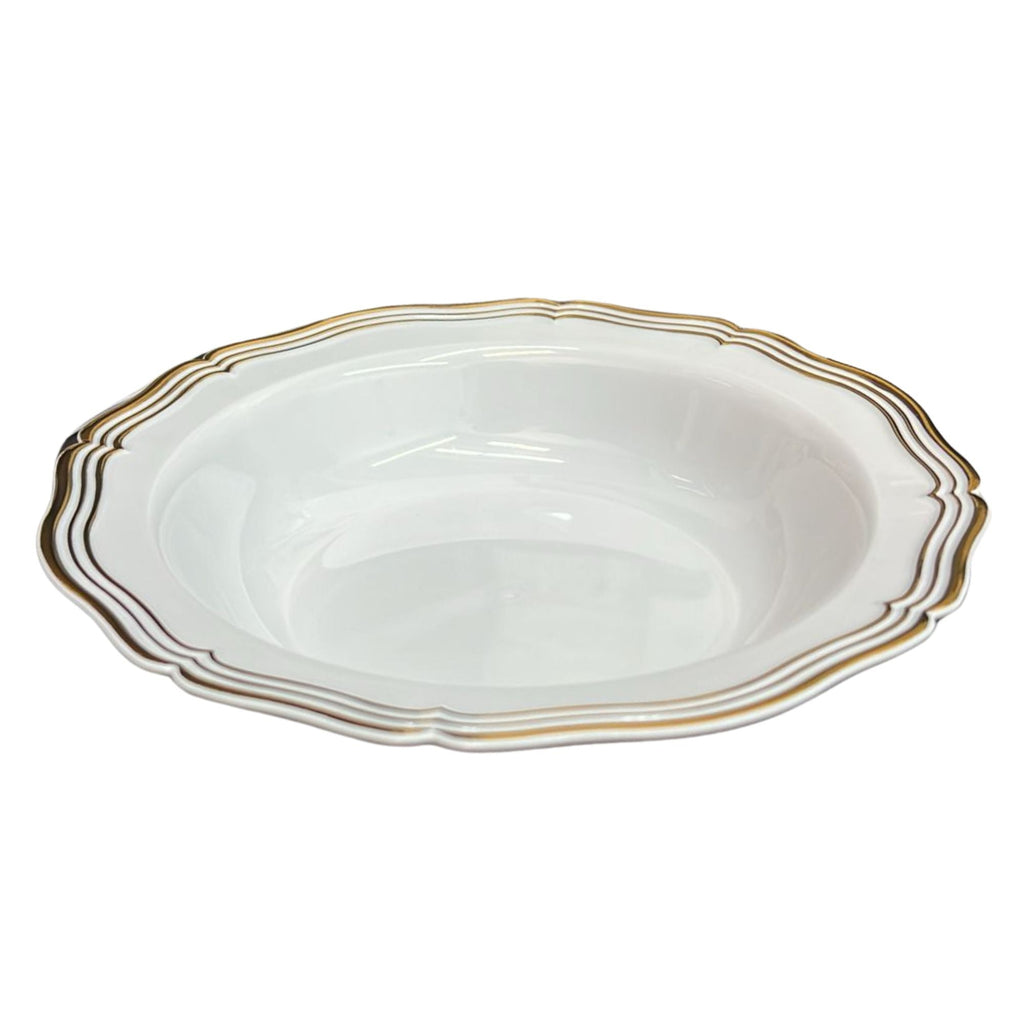Aristocrat 7.5" White & Gold Plastic Soup Bowls 10 Pack