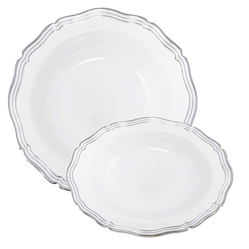 Aristocrat  7.5" White & Silver Plastic Soup Bowls 10 Pack