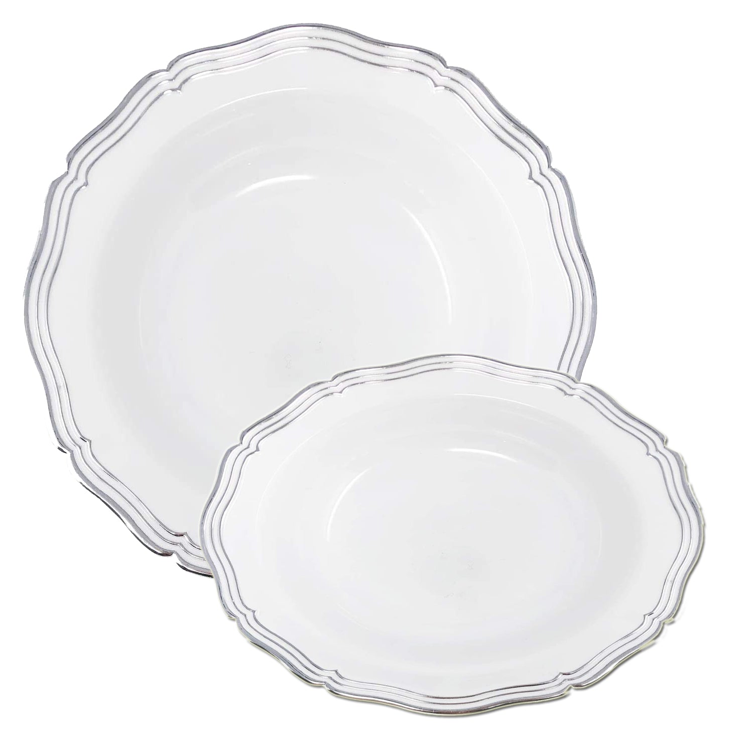 Aristocrat  7.5" White & Silver Plastic Soup Bowls 10 Pack
