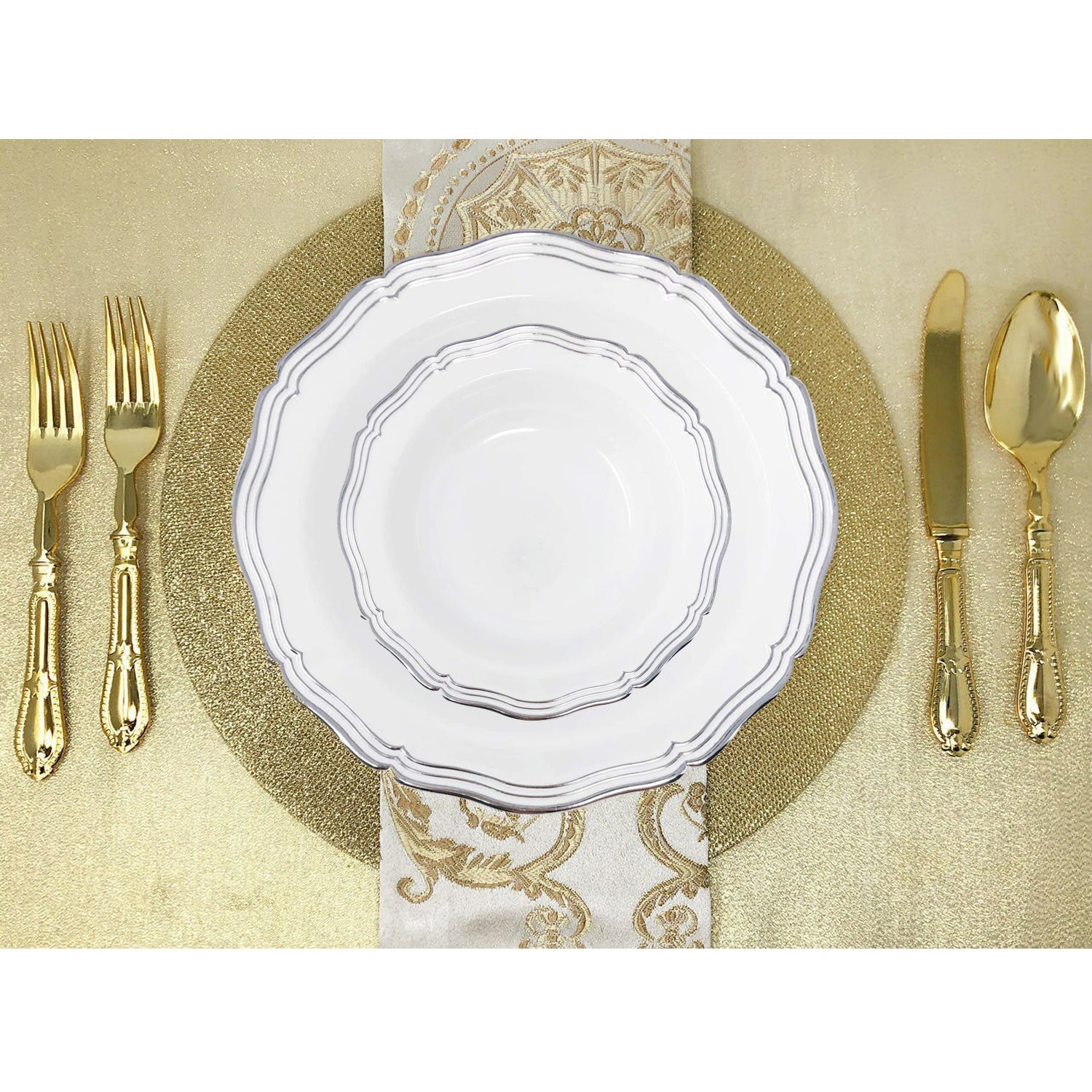 Aristocrat  7.5" White & Silver Plastic Soup Bowls 10 Pack