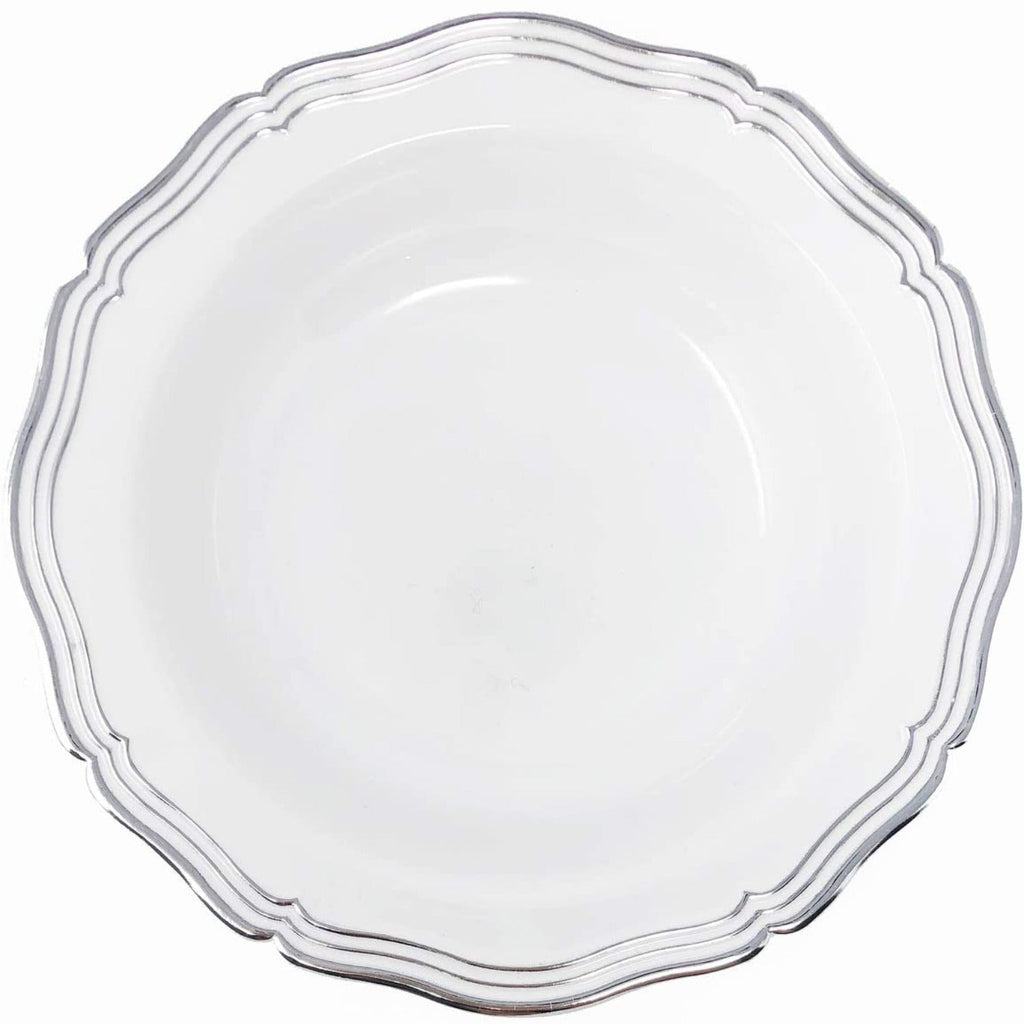 Aristocrat  7.5" White & Silver Plastic Soup Bowls 10 Pack