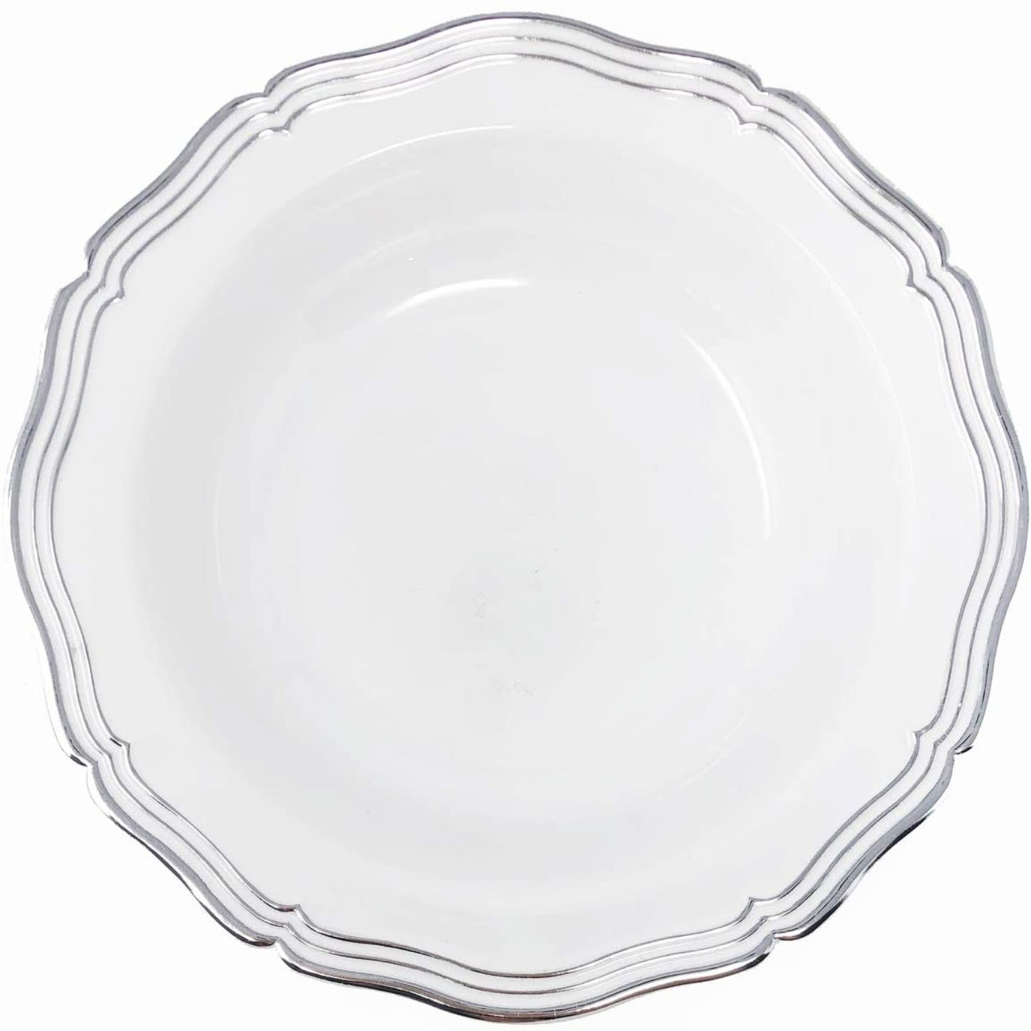 Aristocrat  7.5" White & Silver Plastic Soup Bowls 10 Pack