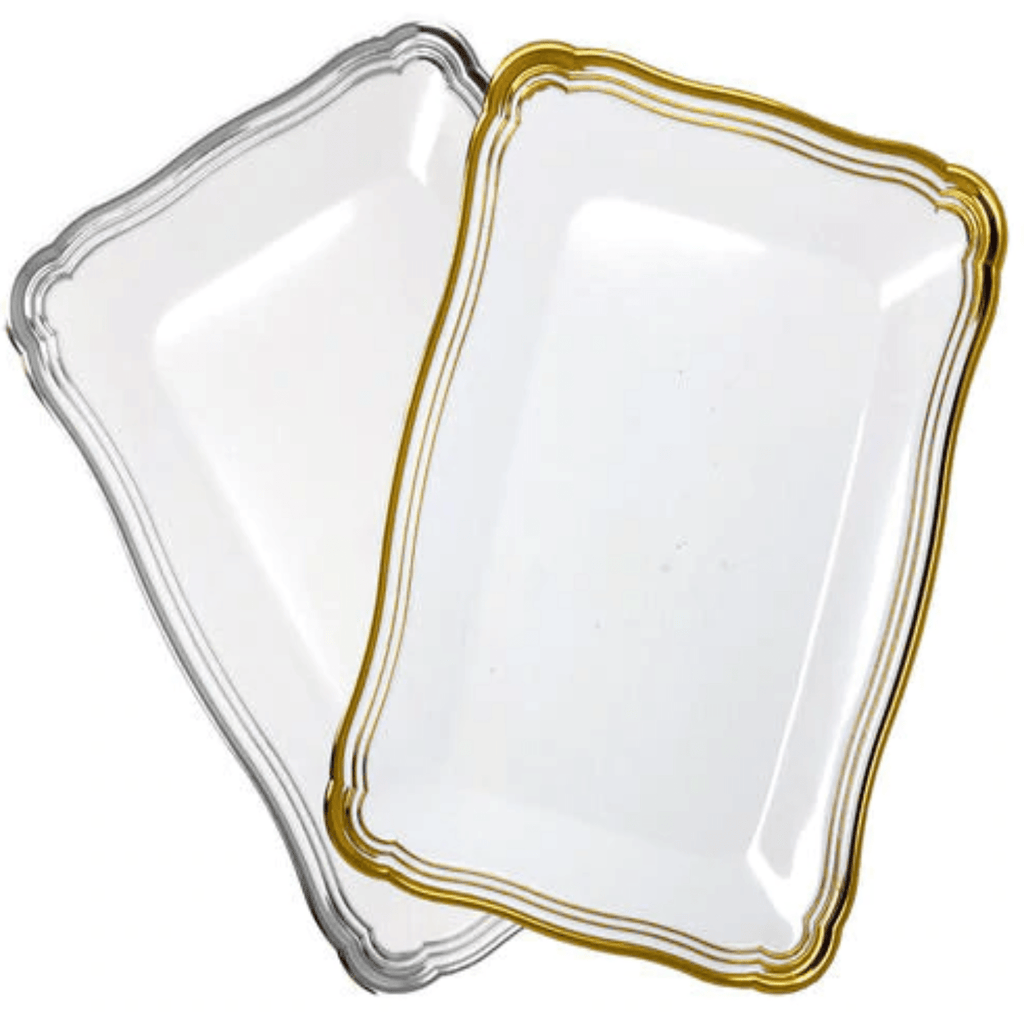 Aristocrat 13”x9” White & Gold  Rectangle Serving Trays Plastic 2 Pack
