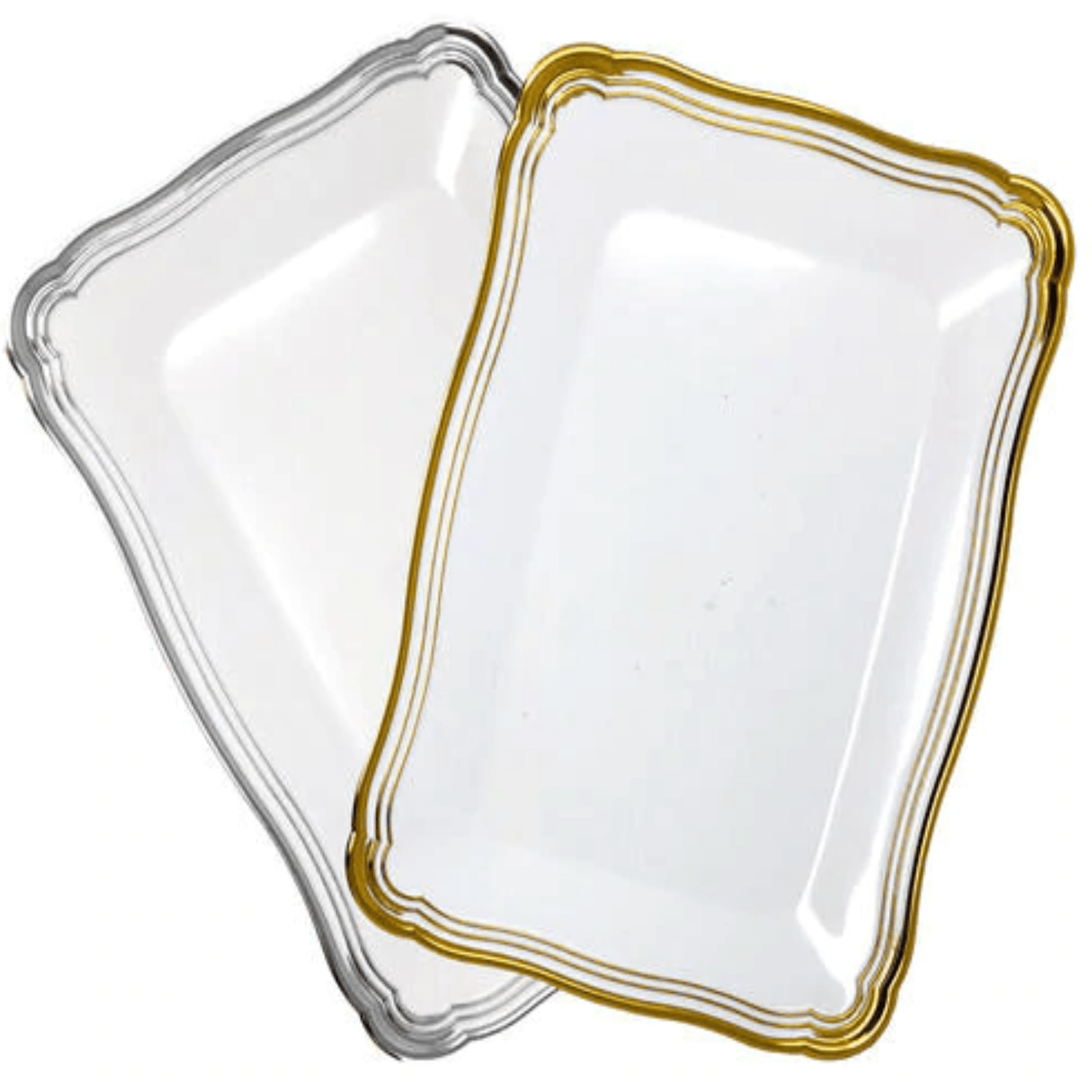 Aristocrat 13”x9” White & Gold  Rectangle Serving Trays Plastic 2 Pack