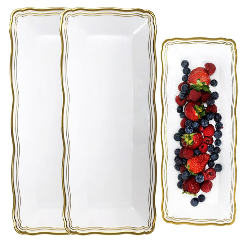 Aristocrat 13.75"x6" White & Gold Narrow Serving Trays Plastic 2 Pack