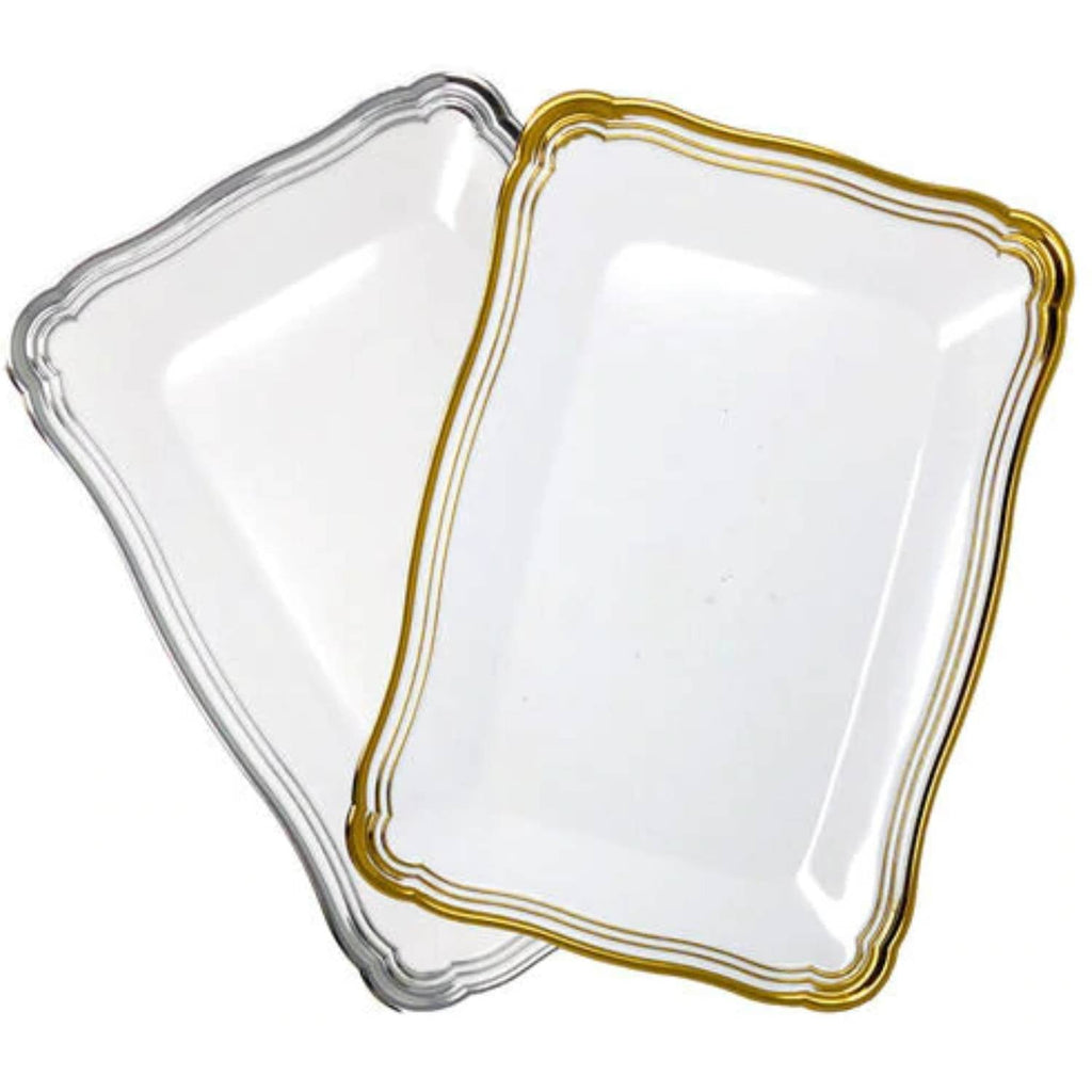 Aristocrat 13”x9” White & Silver Rectangle Serving Trays Plastic 2 Pack