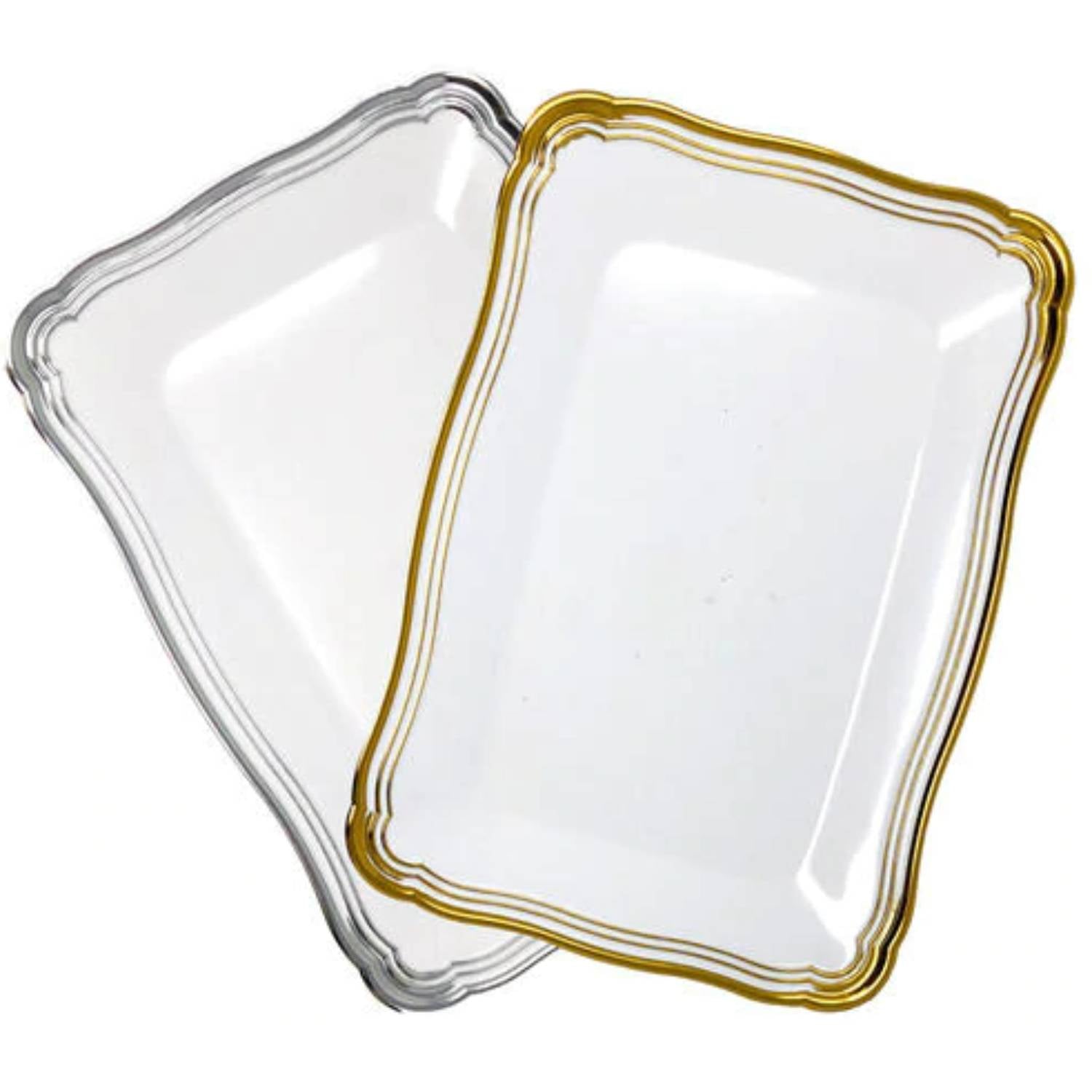 Aristocrat 13”x9” White & Silver Rectangle Serving Trays Plastic 2 Pack