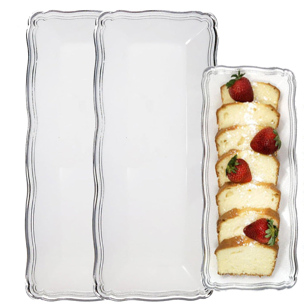Aristocrat 13.75"x6" White & Silver Narrow Serving Trays Plastic 2 Pack