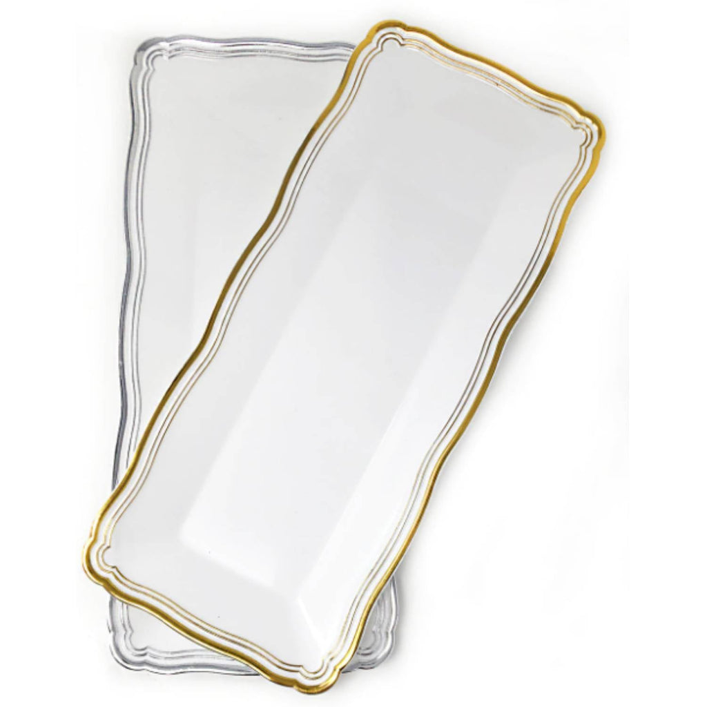 Aristocrat 13.75"x6" White & Gold Narrow Serving Trays Plastic 2 Pack
