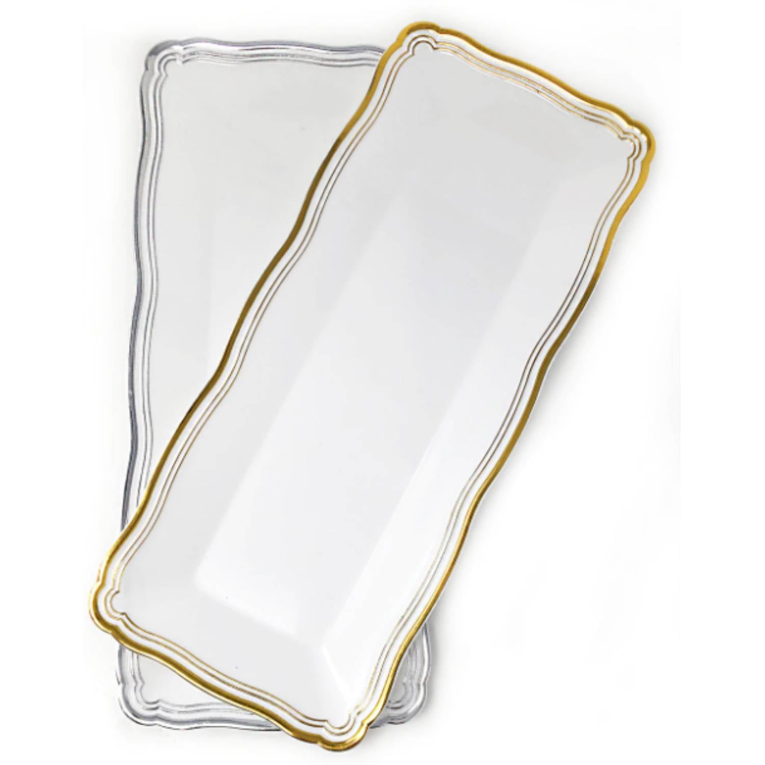 Aristocrat 13.75"x6" White & Gold Narrow Serving Trays Plastic 2 Pack