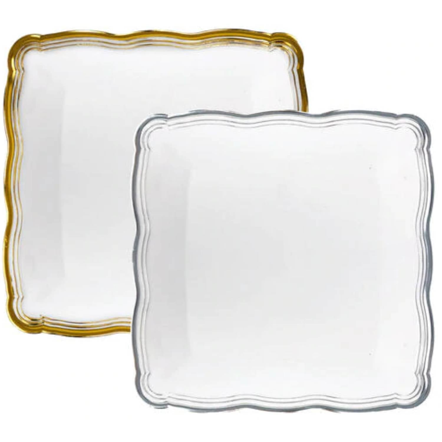 Aristocrat 12”x12” White & Gold Square Serving Trays Plastic 2 Pack