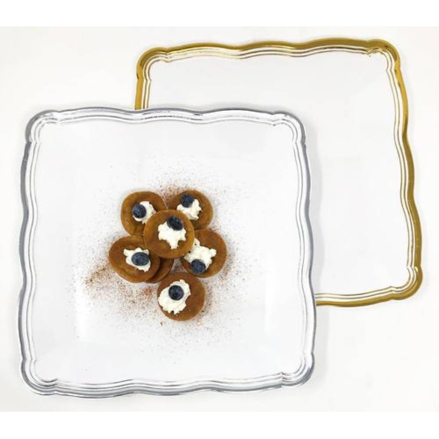 Aristocrat 12”x12” White & Gold Square Serving Trays Plastic 2 Pack