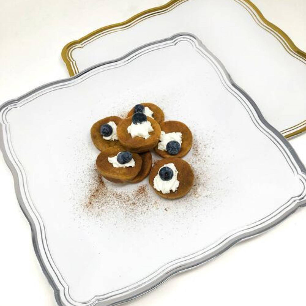 Aristocrat 12”x12” White & Gold Square Serving Trays Plastic 2 Pack
