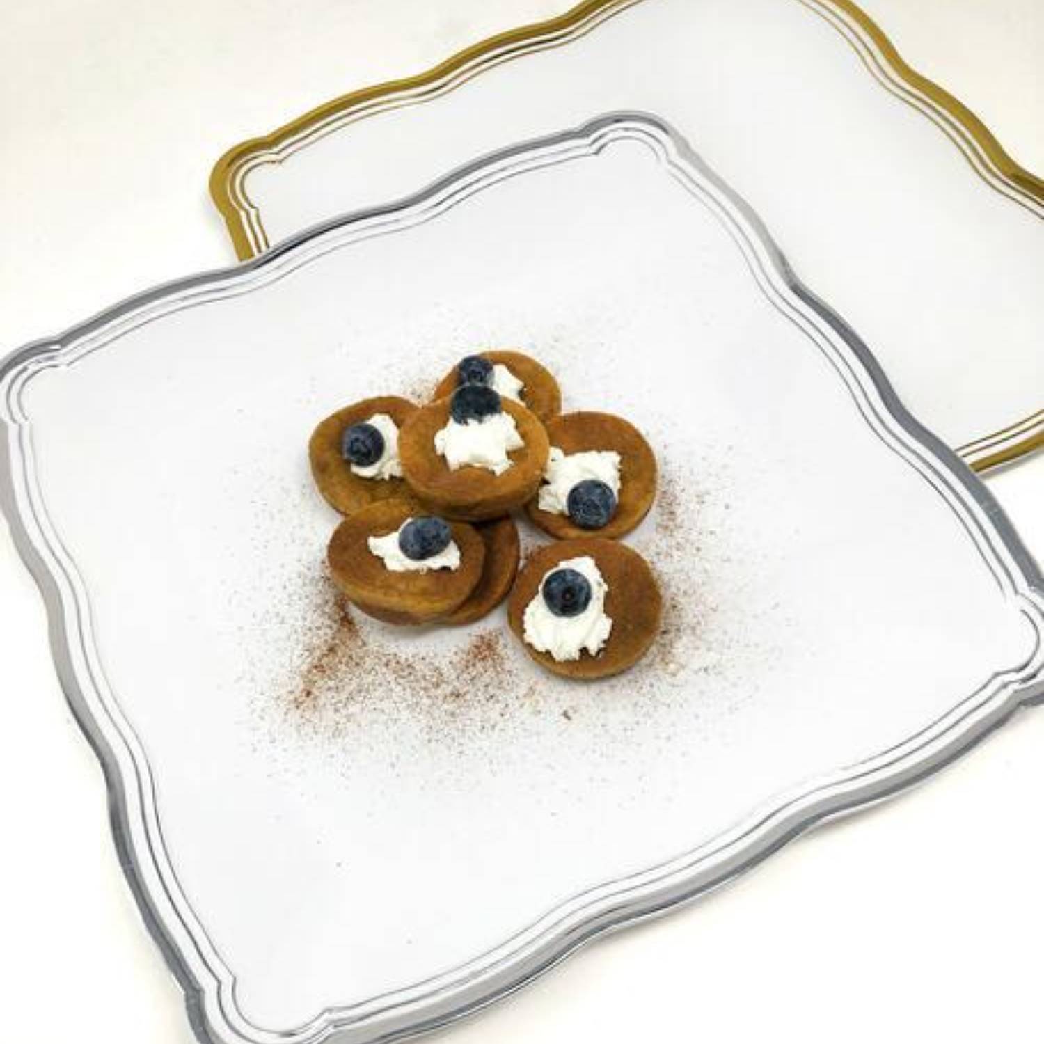 Aristocrat 12”x12” White & Gold Square Serving Trays Plastic 2 Pack