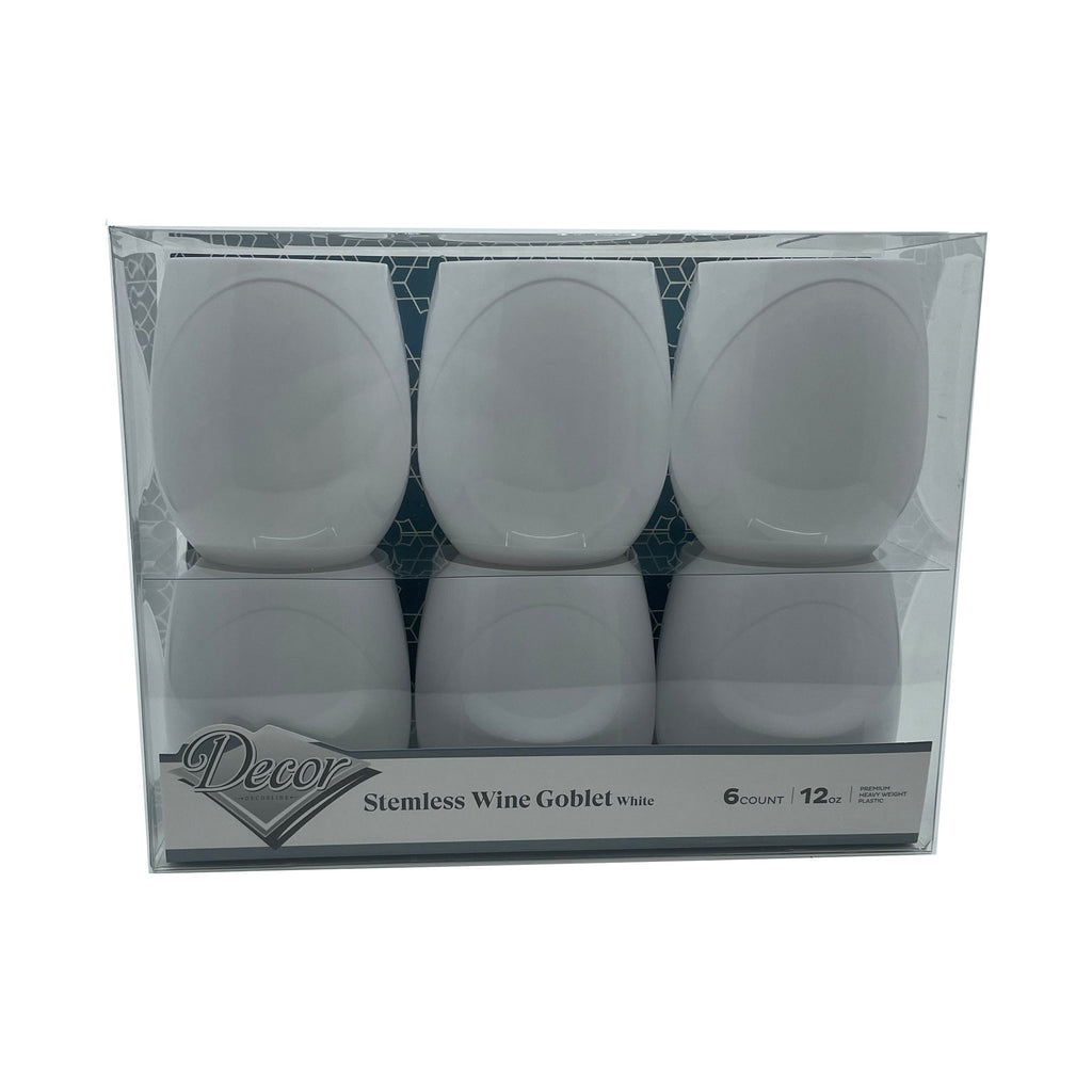 12oz Stemless Plastic Disposable Wine Goblet White 6 Pack