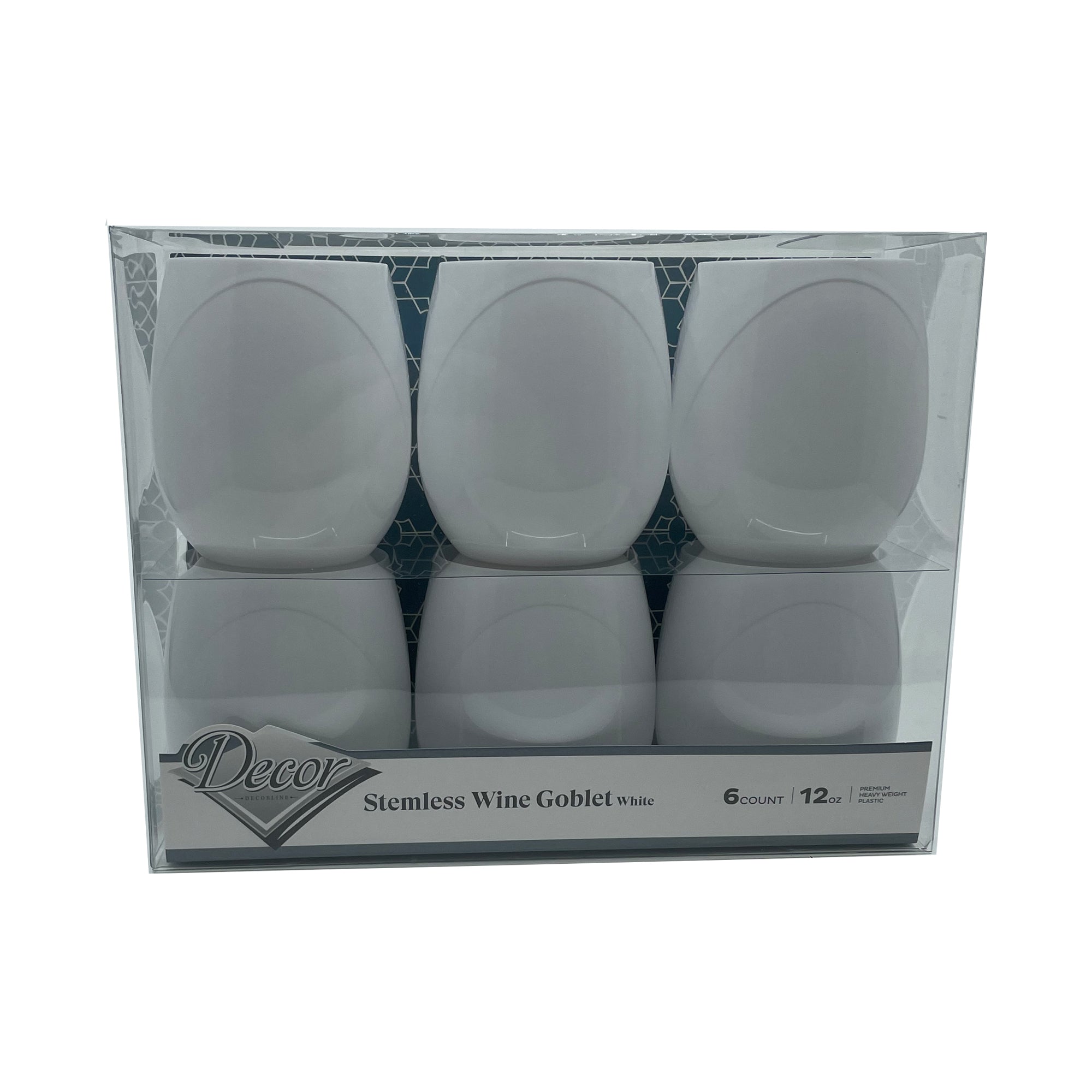 12oz Stemless Plastic Disposable Wine Goblet White 6 Pack